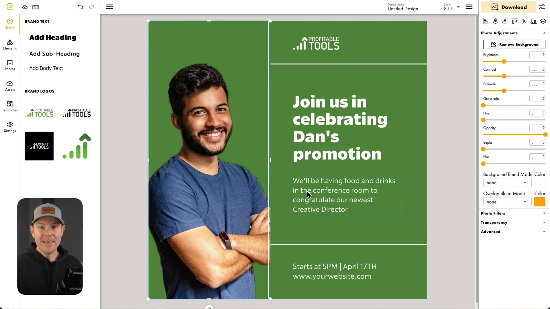 Editing social media templates