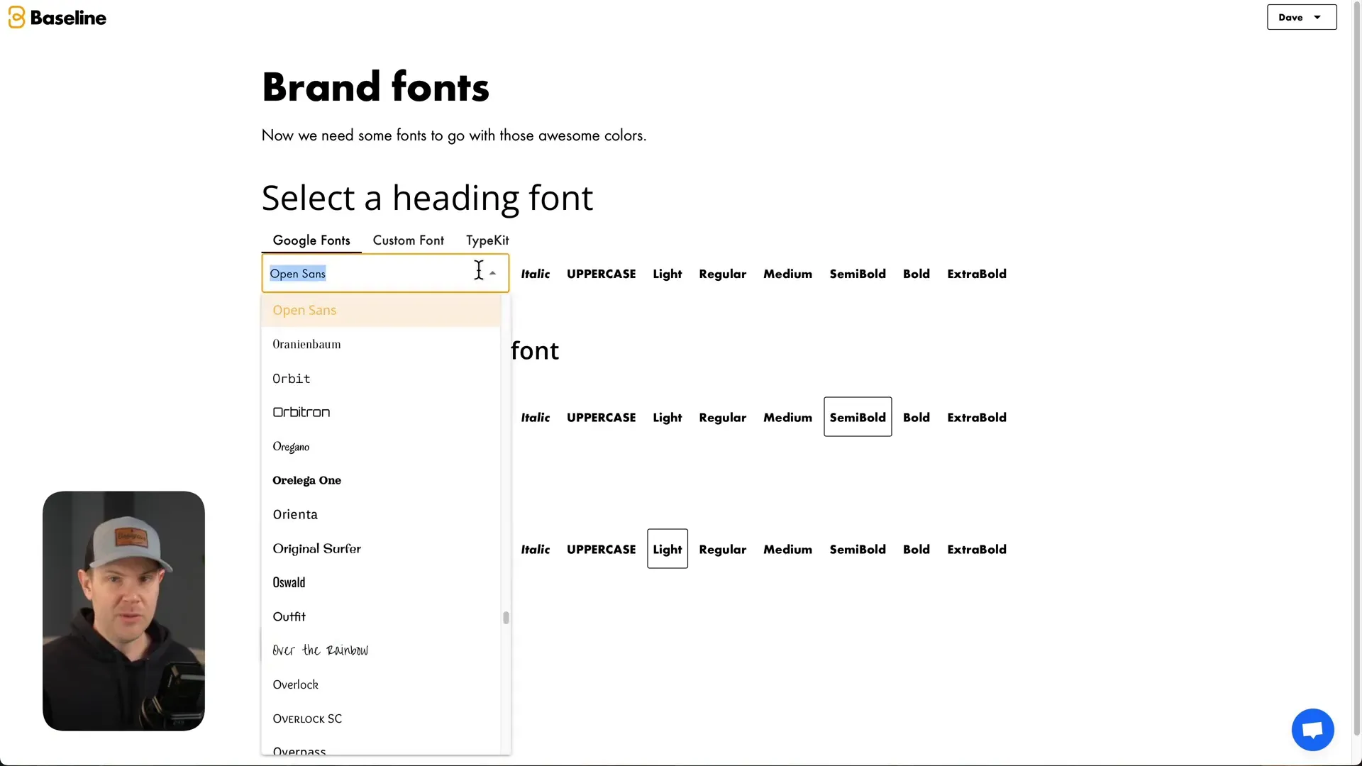 Selecting fonts in Baseline