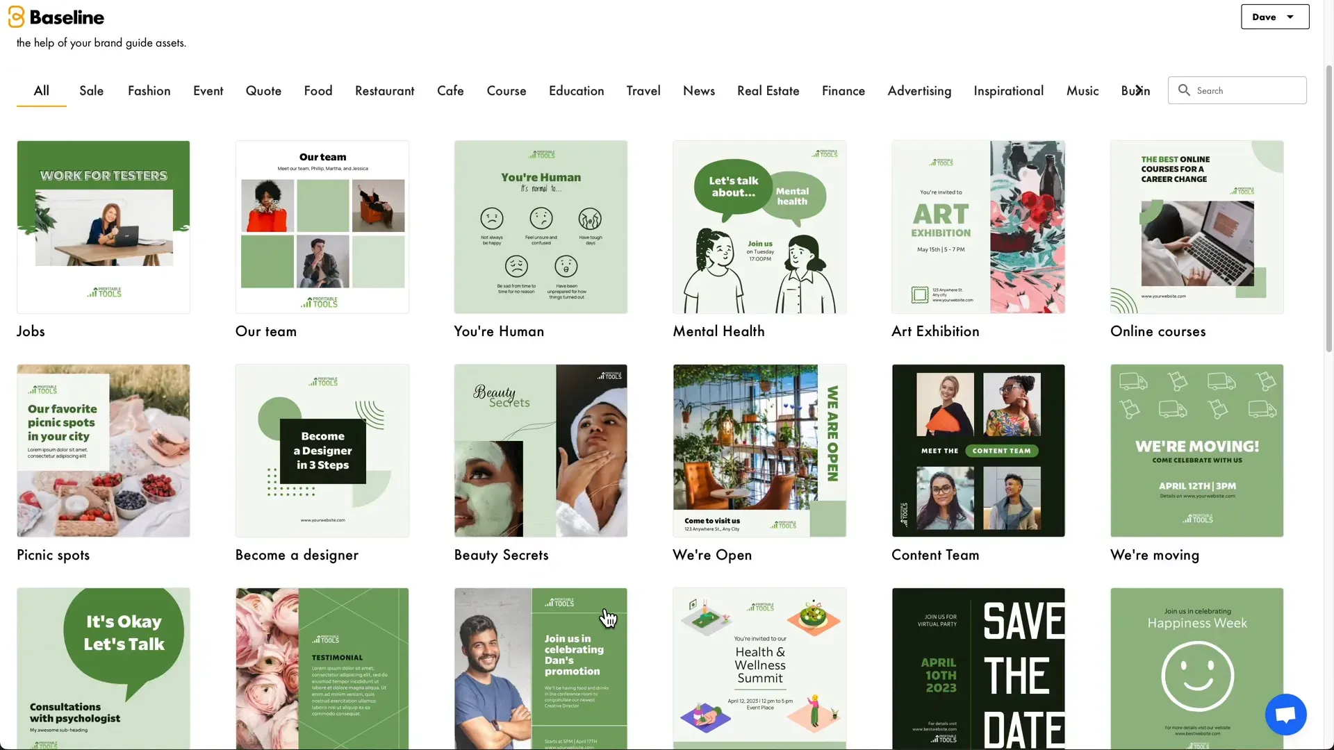 Choosing templates for social media posts