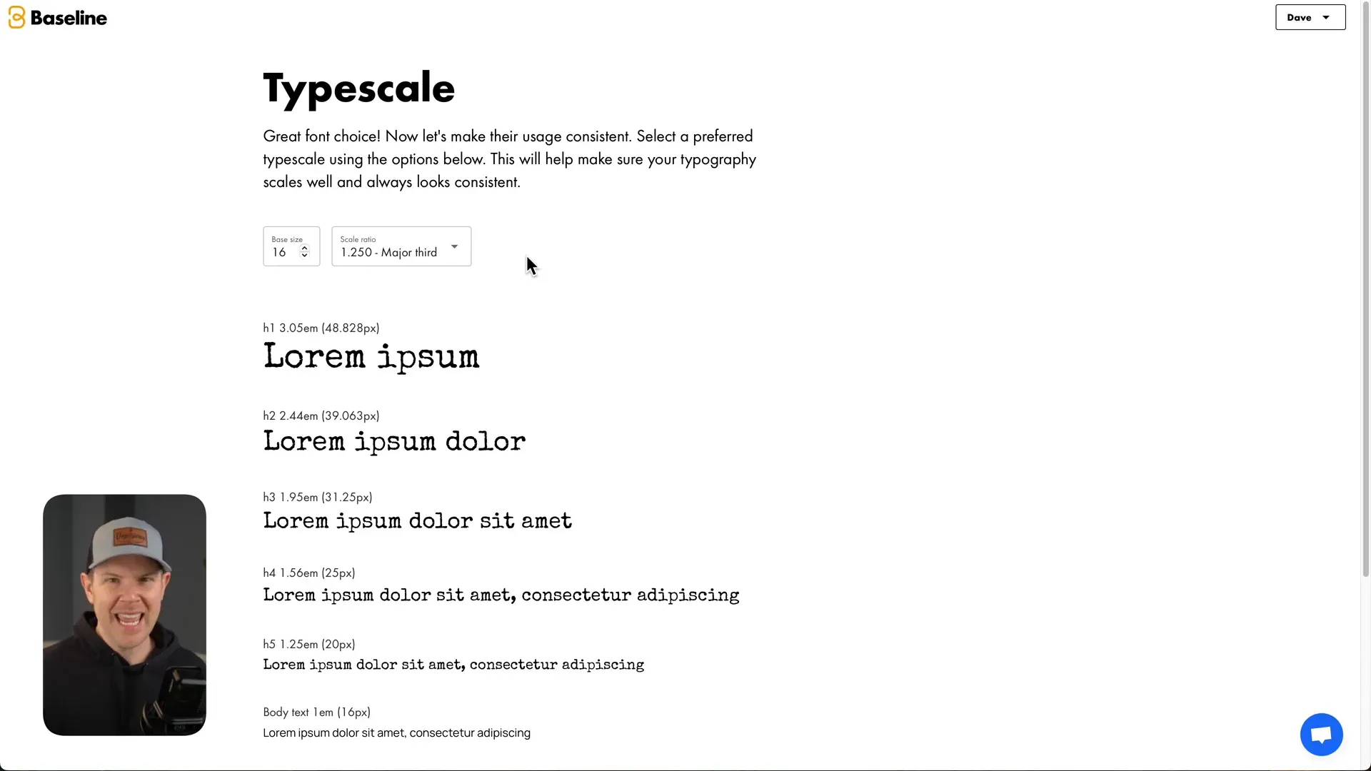 Setting typography scale in Baseline
