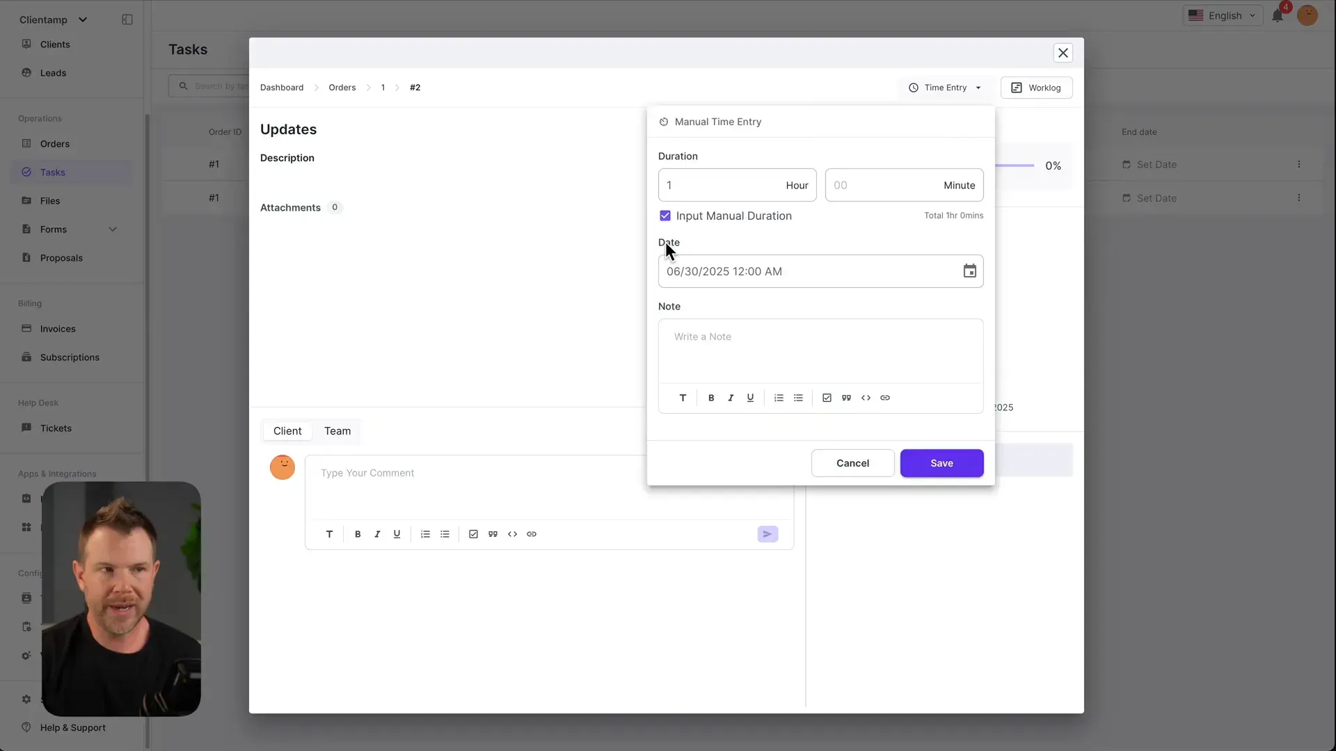 Time tracking interface for tasks