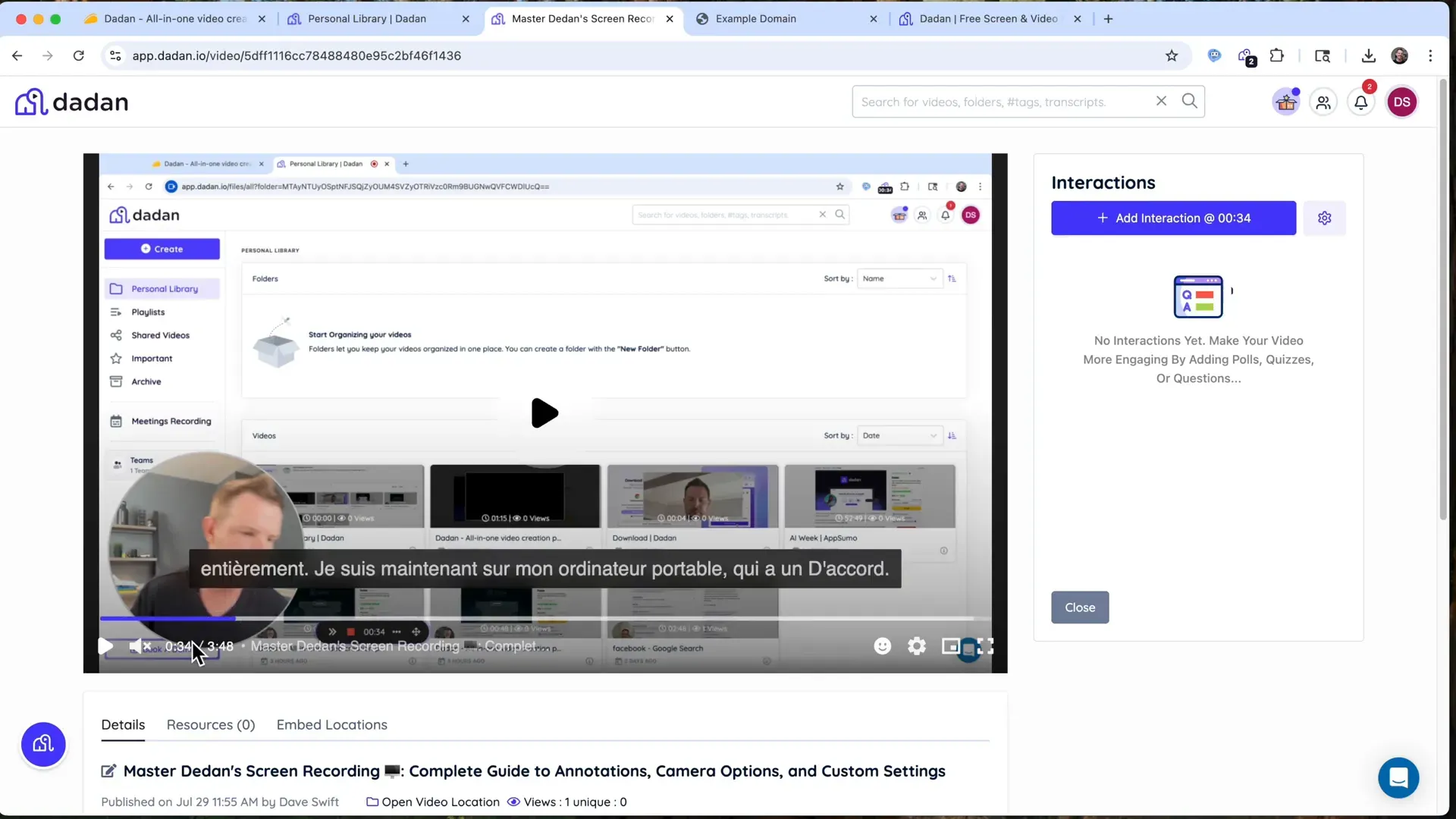 Dedan video with interactive rating prompt