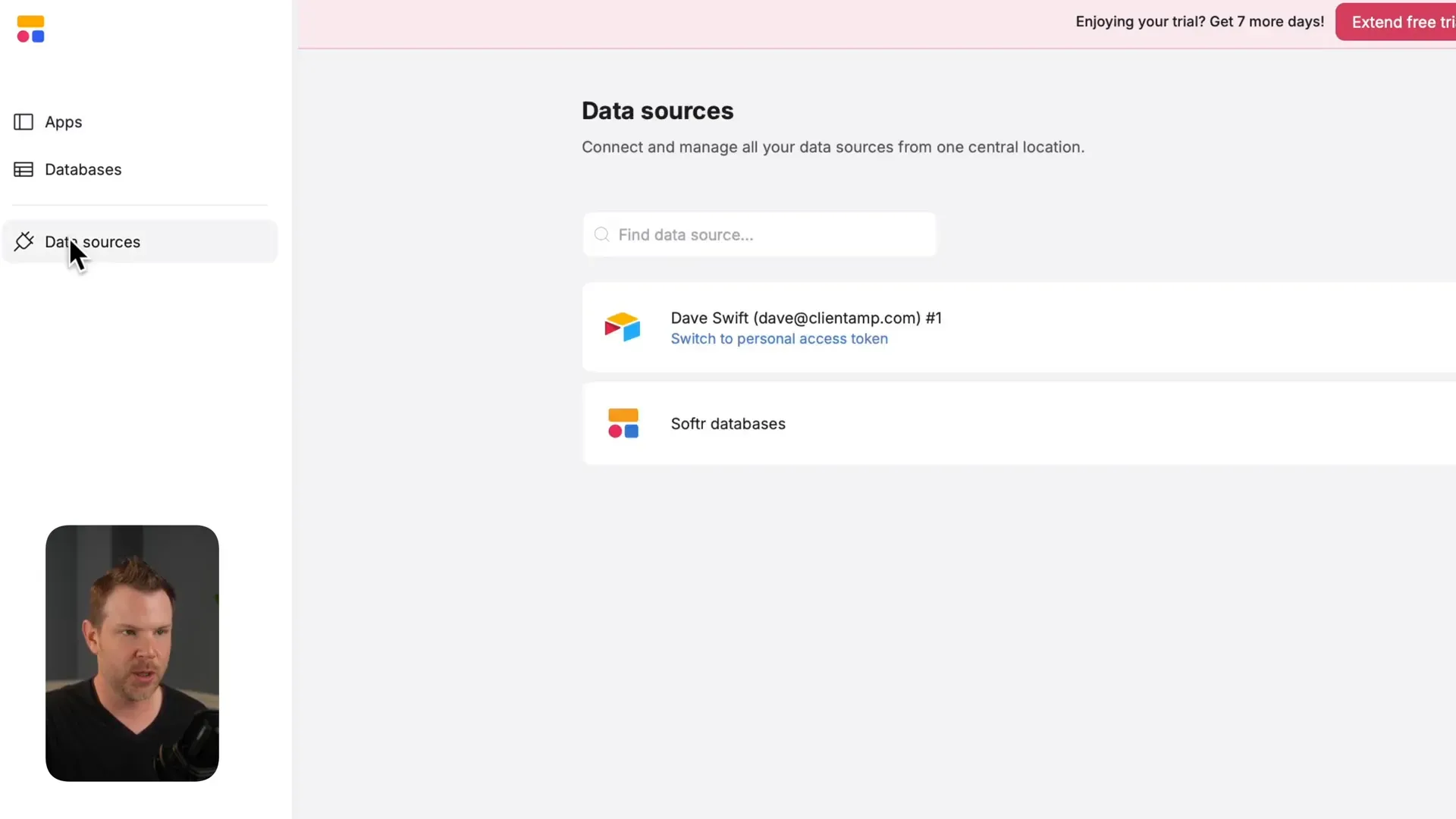 Softr data sources connection screen