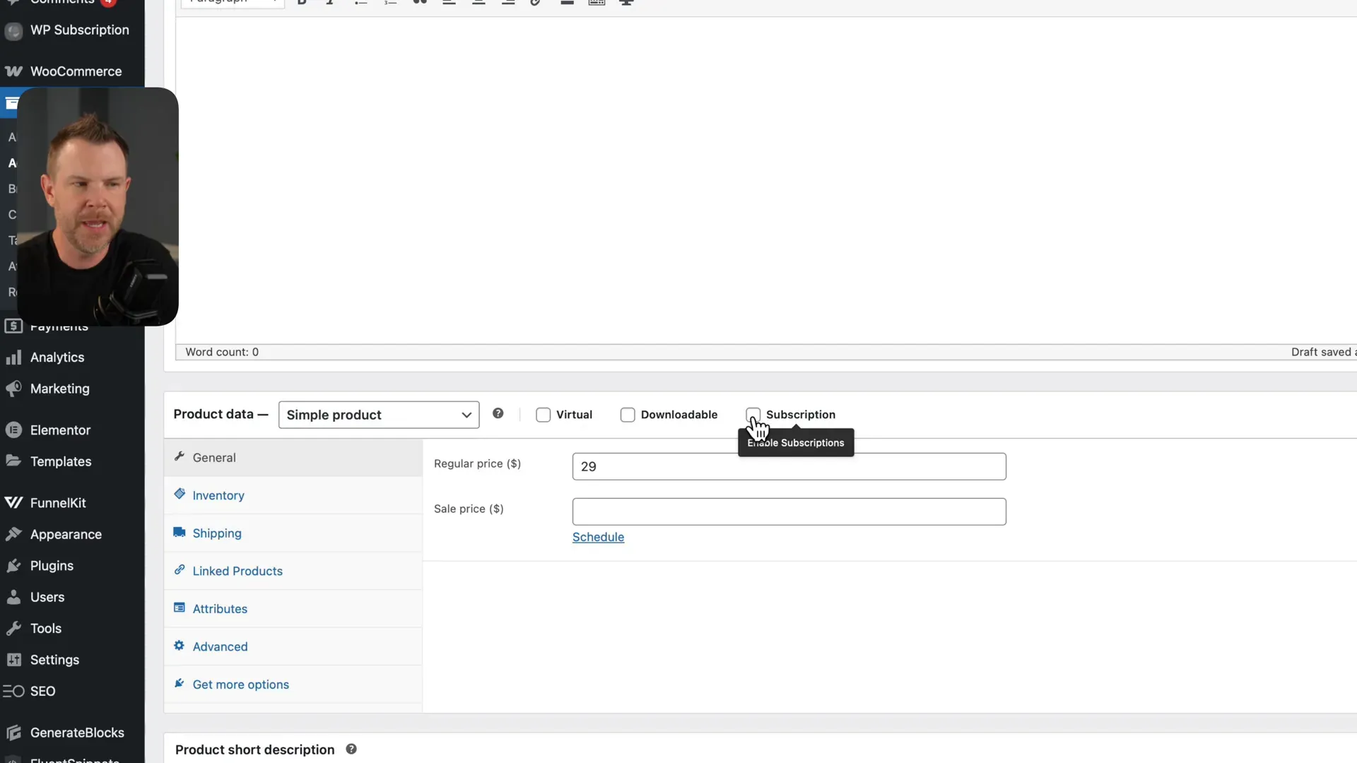 Creating subscription product in WP Subscription