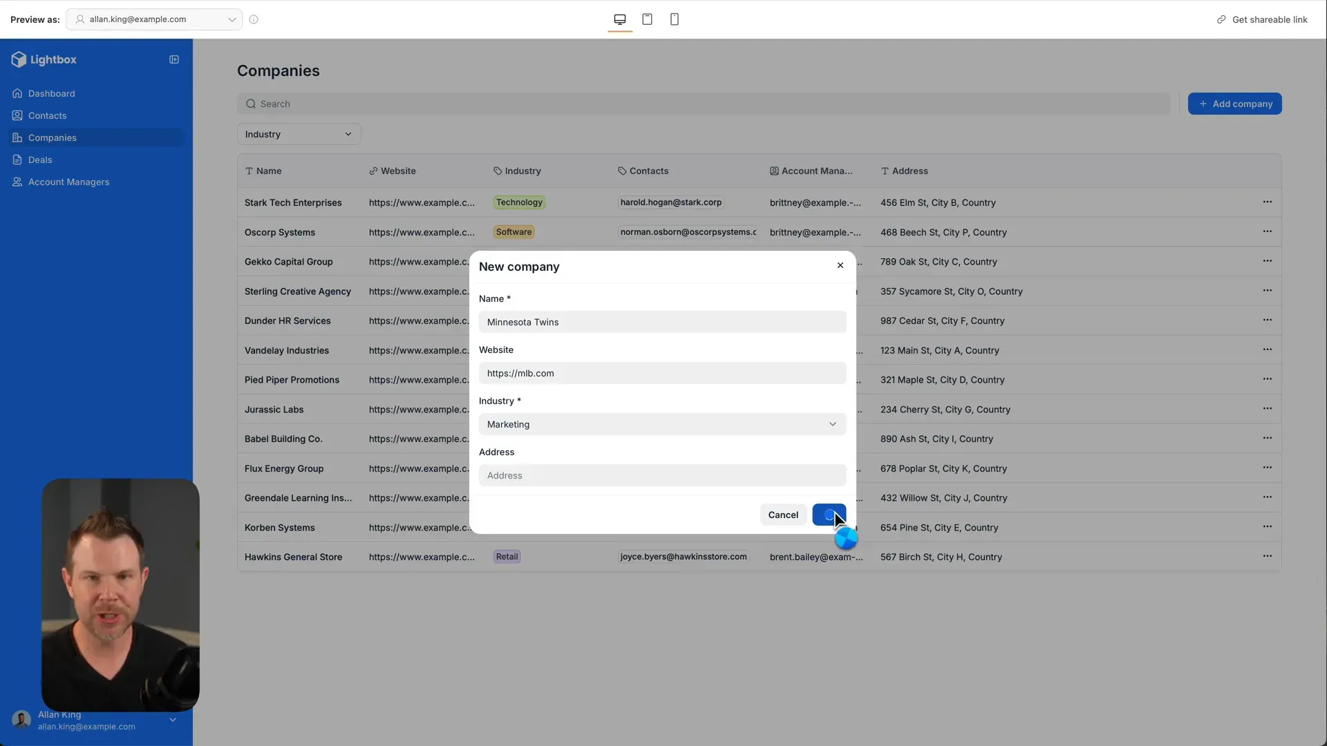 Adding new company in Softr native database with instant update