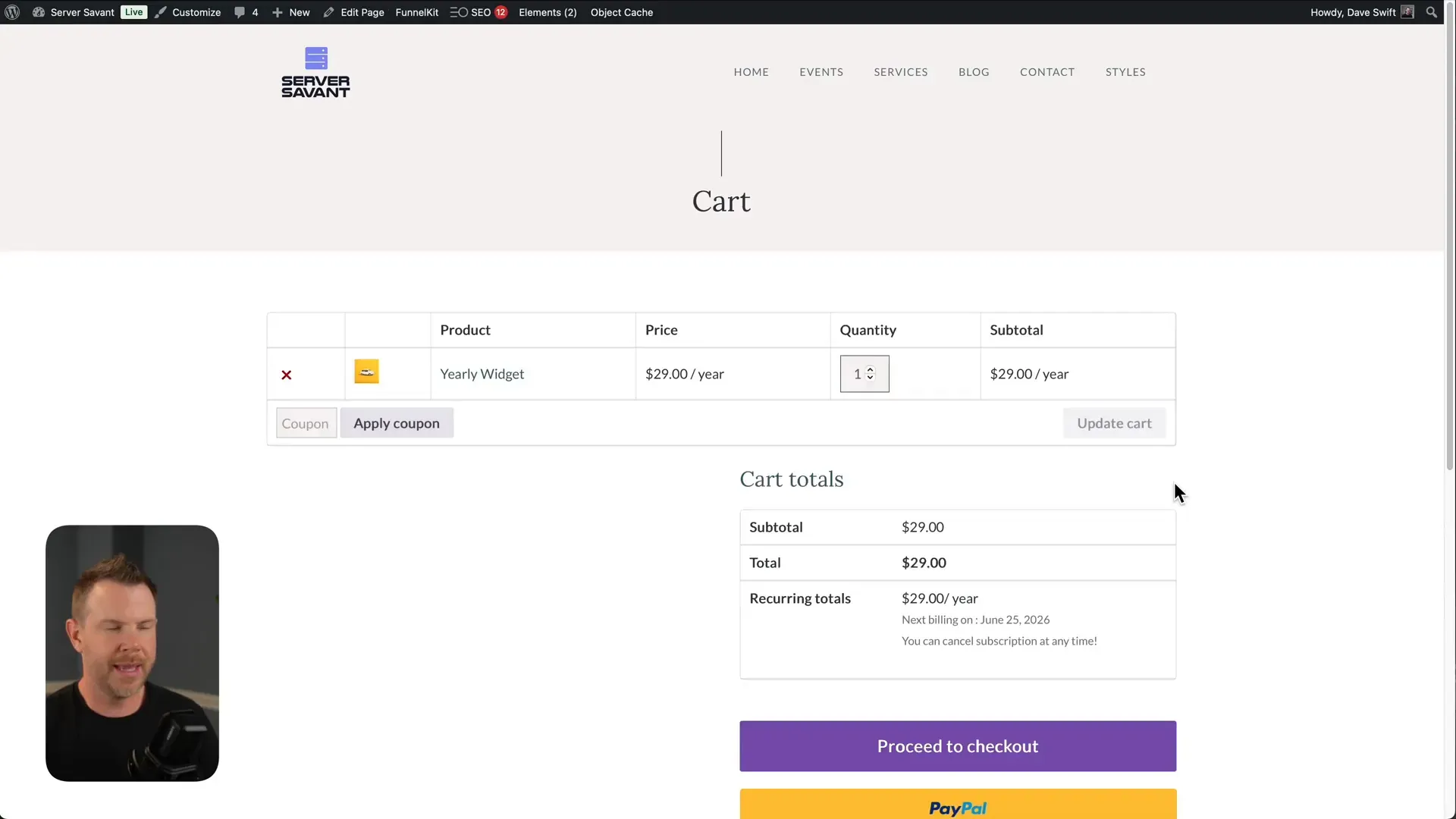 Subscription product page and cart display