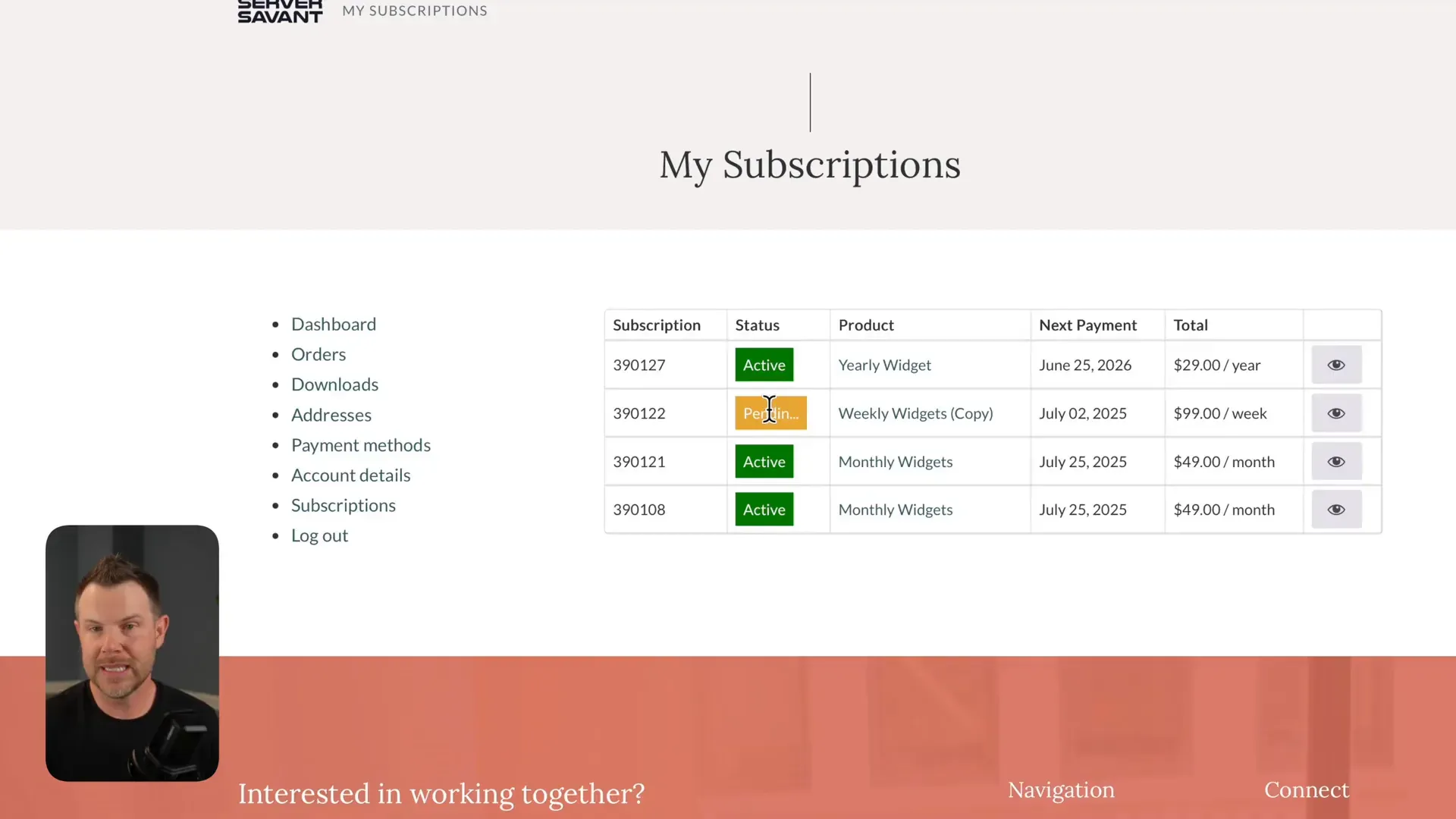Customer subscription management in My Account