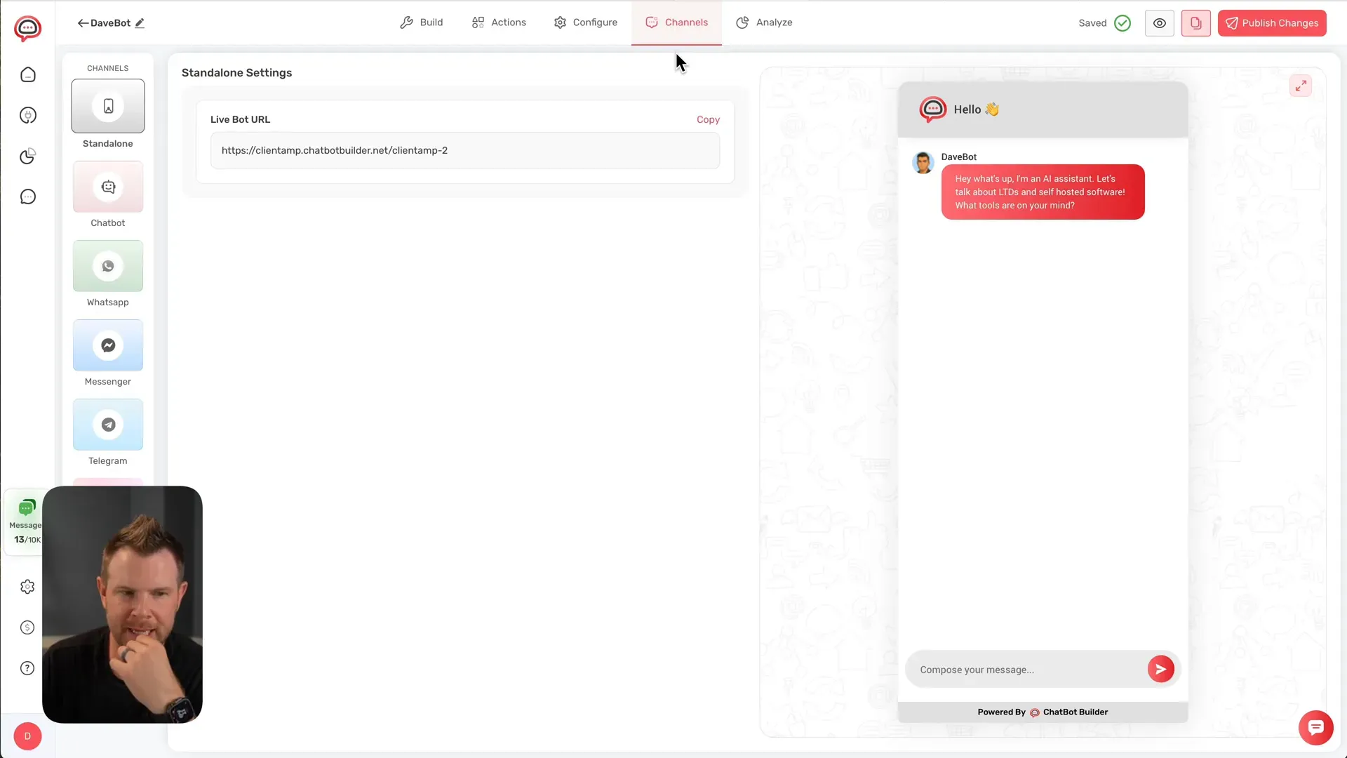 Connecting chatbot to social media channels