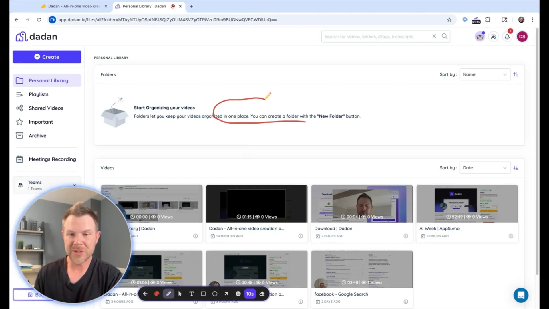 Drawing annotations on screen recording with Dedan