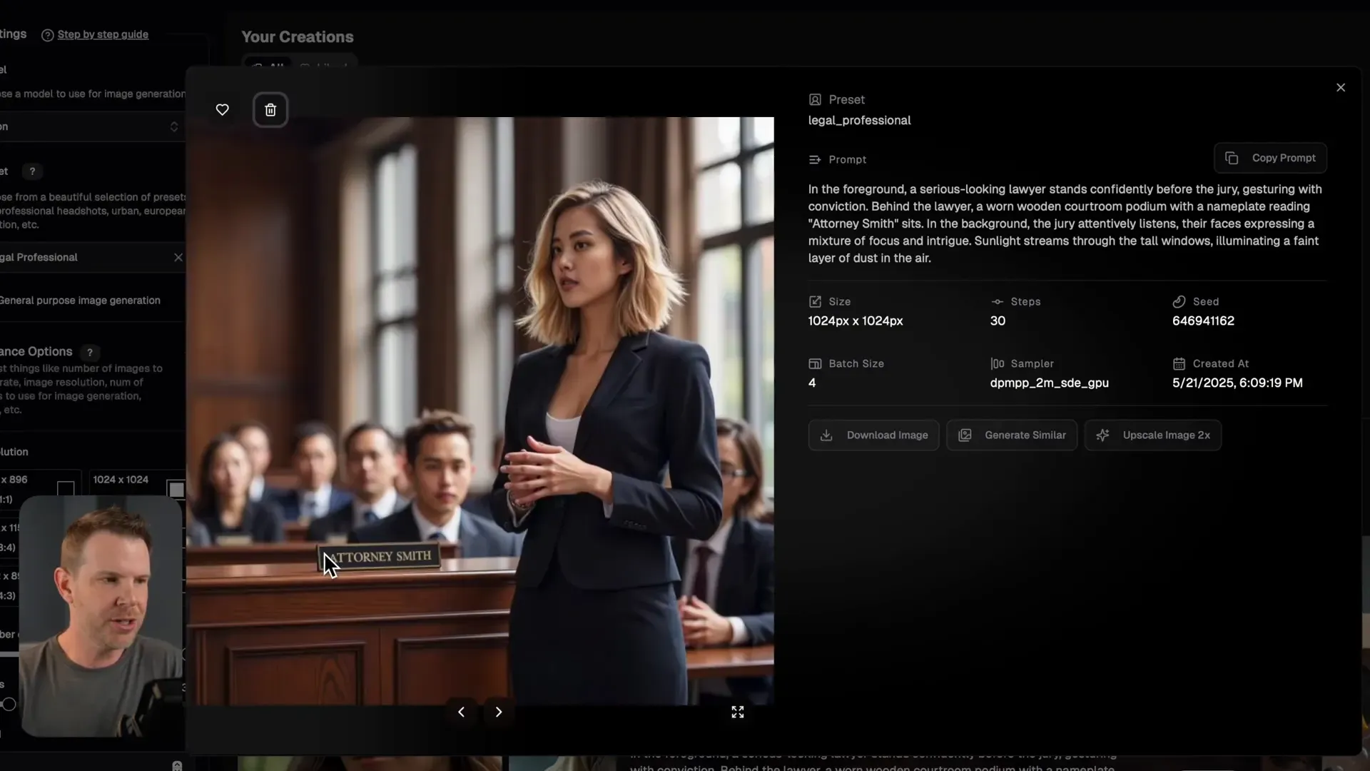 Generated courtroom images with detailed settings