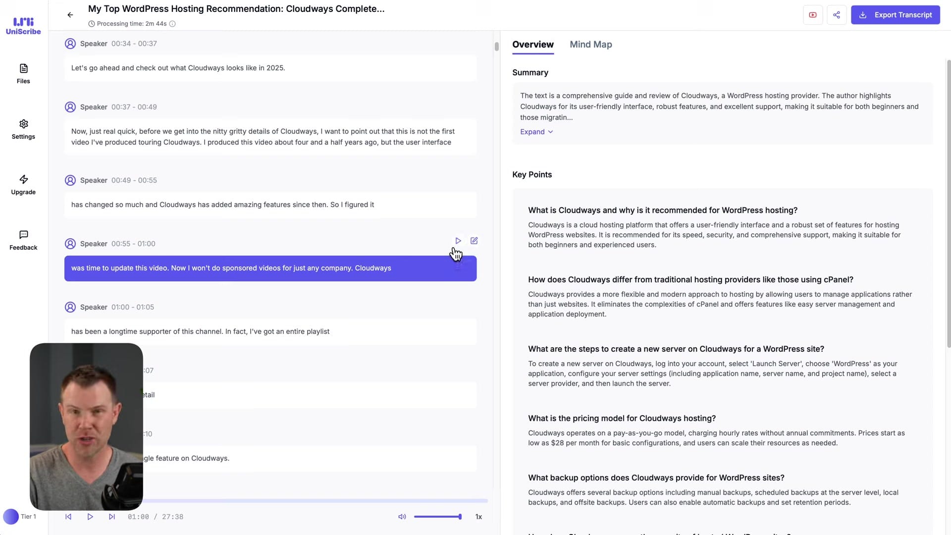 Screenshot: Uniscribe Features & Editing