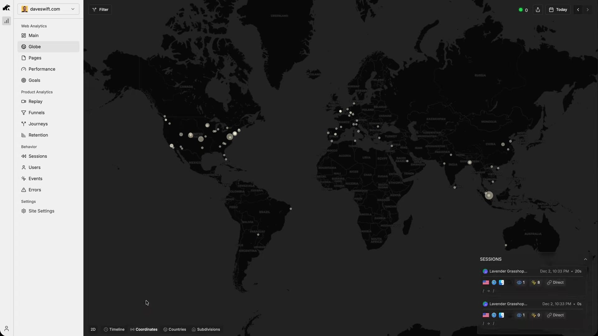 Screenshot: Dashboard Tour & Globe Visualization