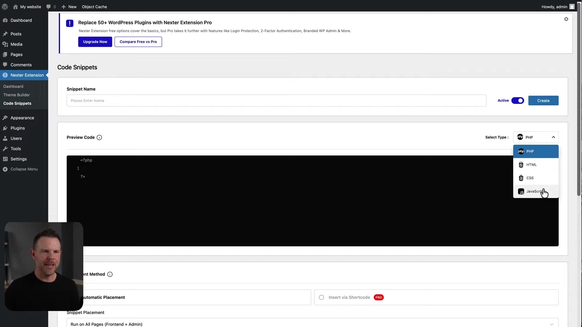 Screenshot: Code Snippets Tool