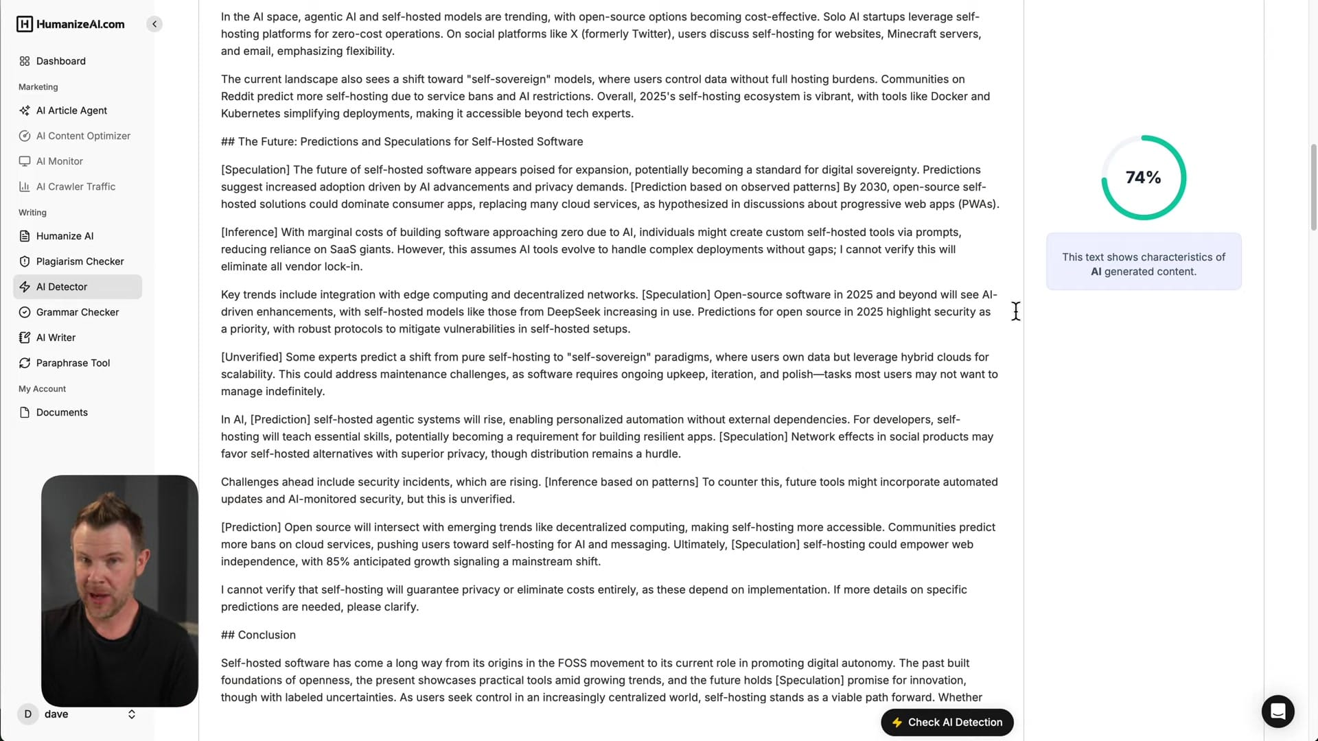 Screenshot: Testing Grok-Generated Article with AI Detector