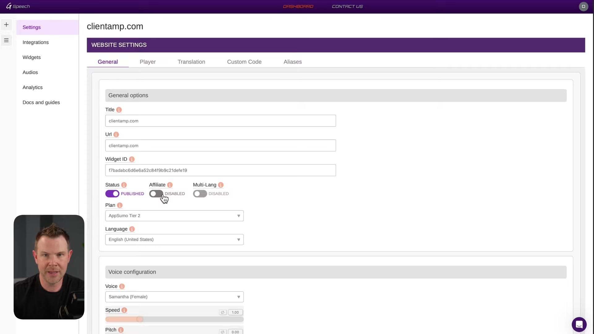 Screenshot: Website Setup Process