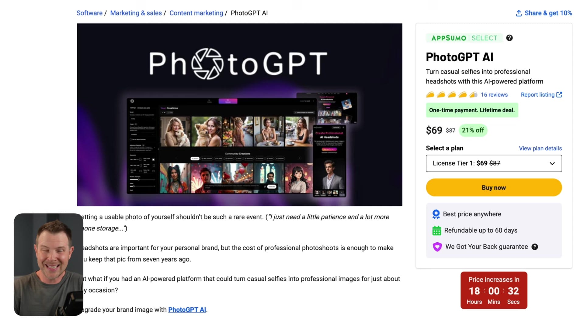 Screenshot: PhotoGPT Overview & Pricing