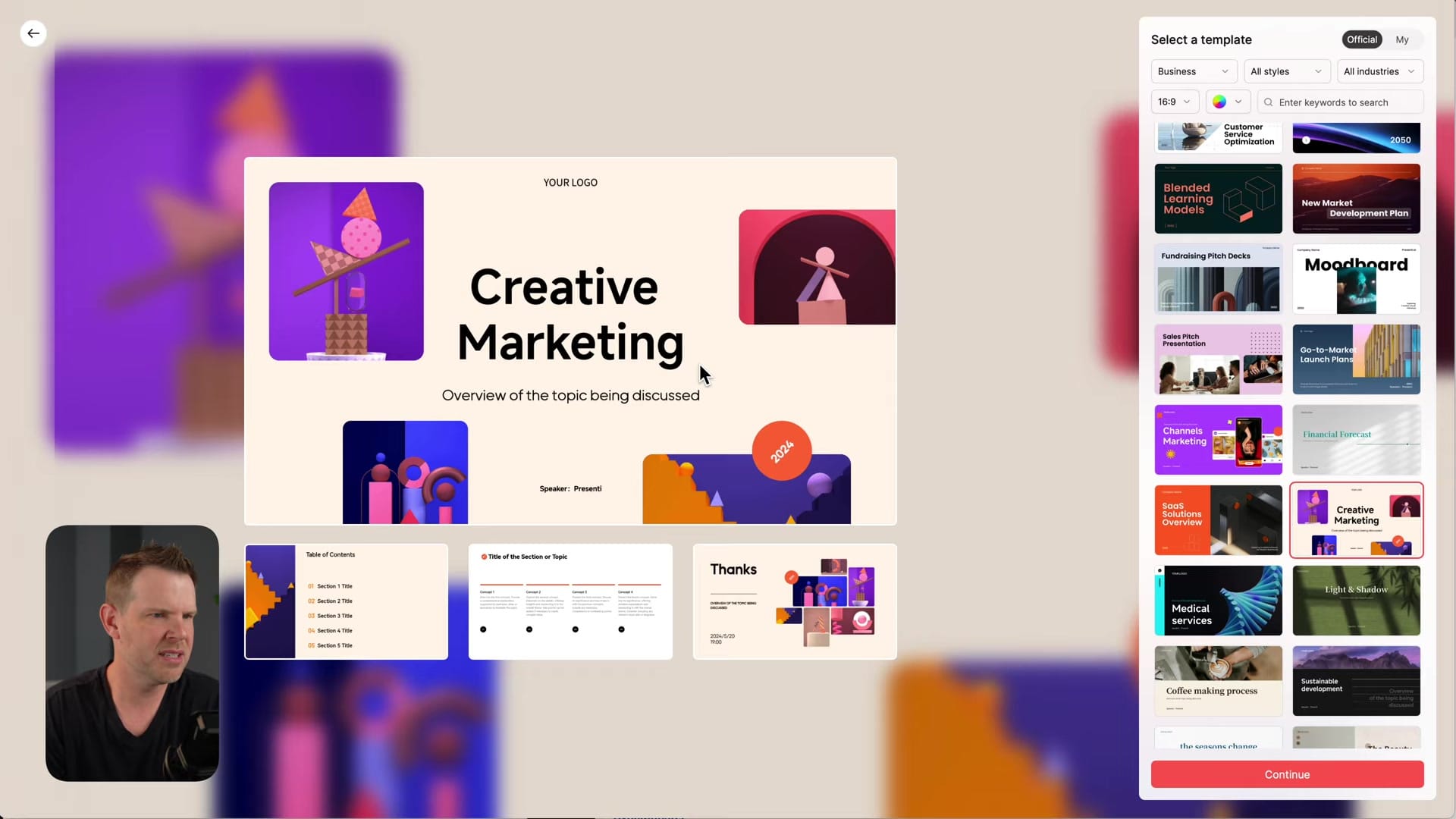 Screenshot: Template Selection & Generation