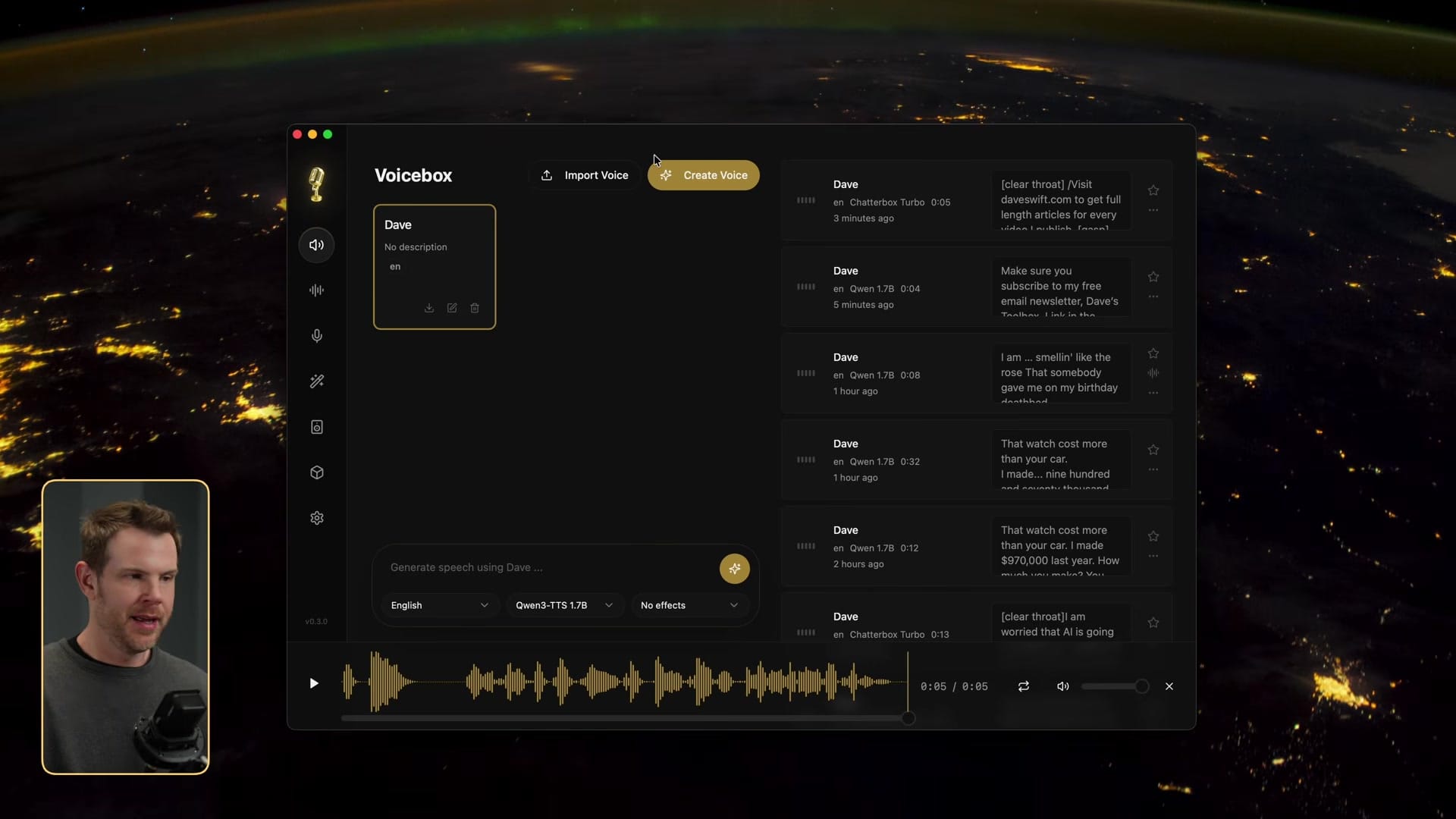 Screenshot: Voice Creation Options
