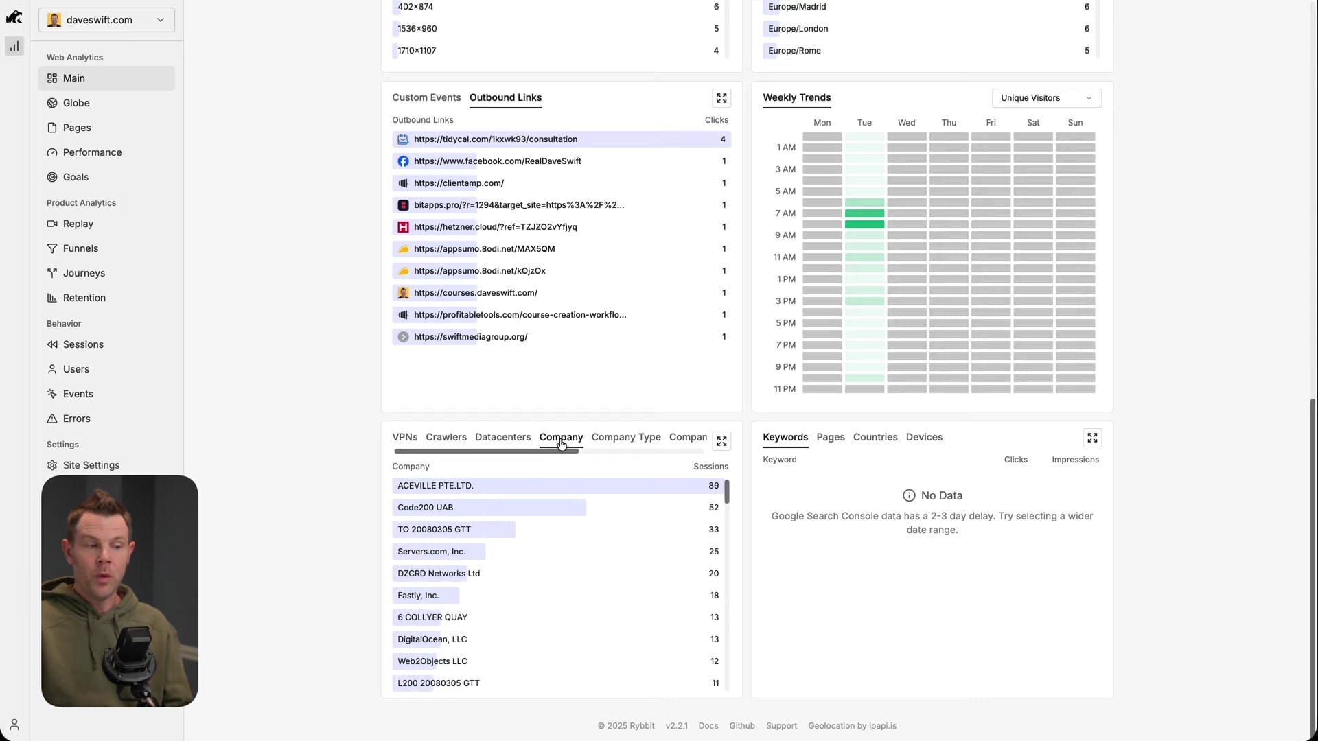 Screenshot: Device, Location & Search Console Data