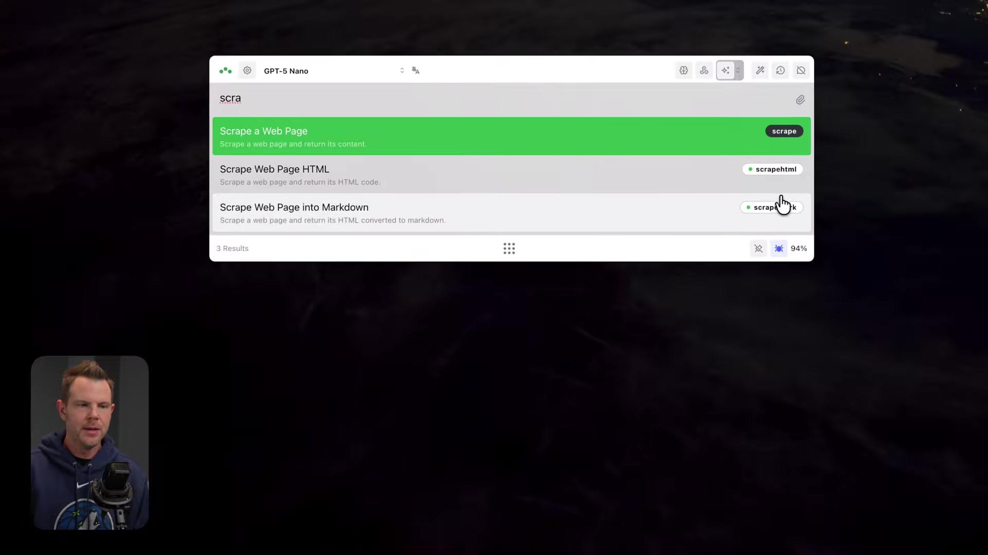 Screenshot: Scraping and Smart Prompts