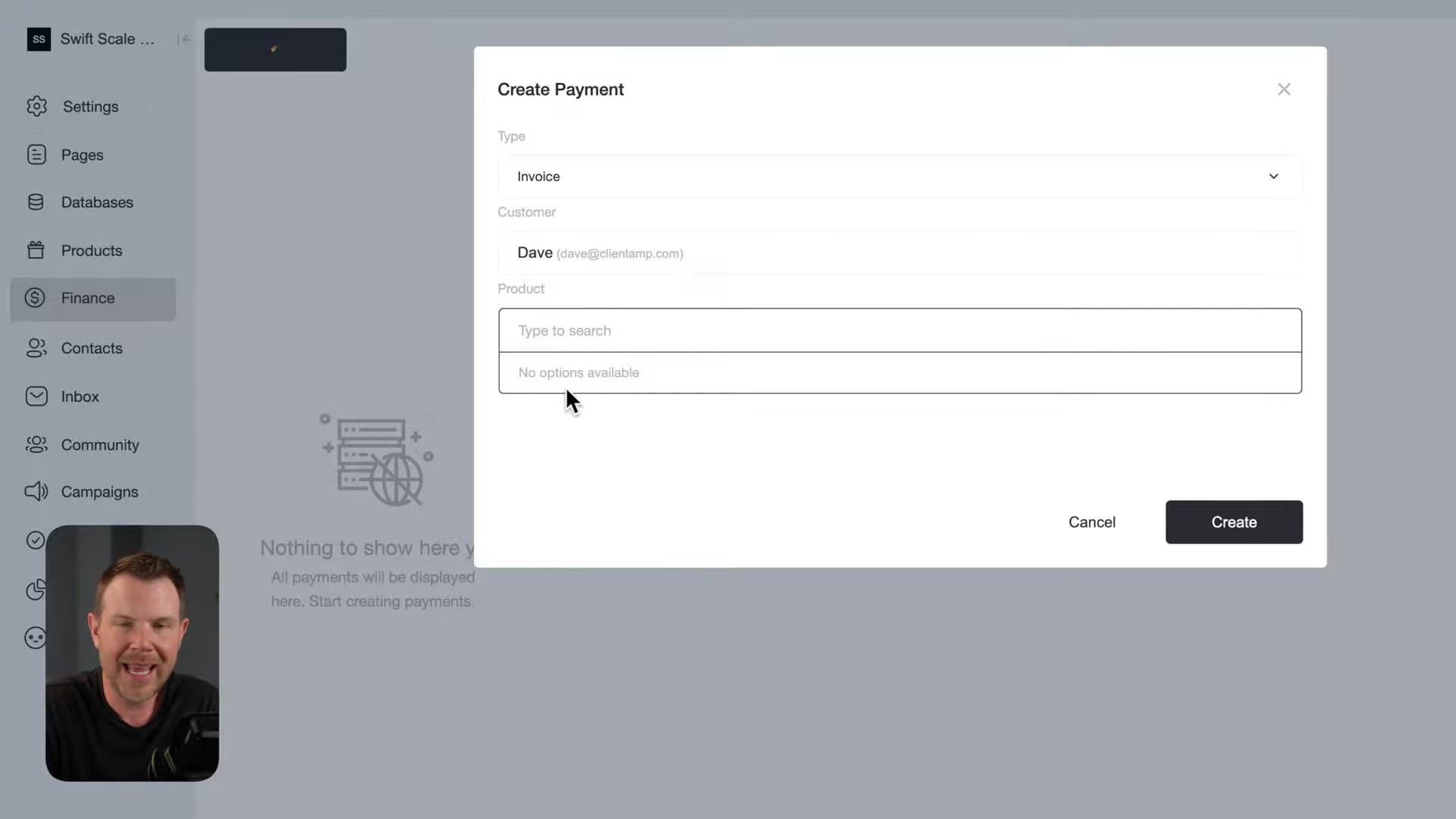 Screenshot: Product Creation Problems