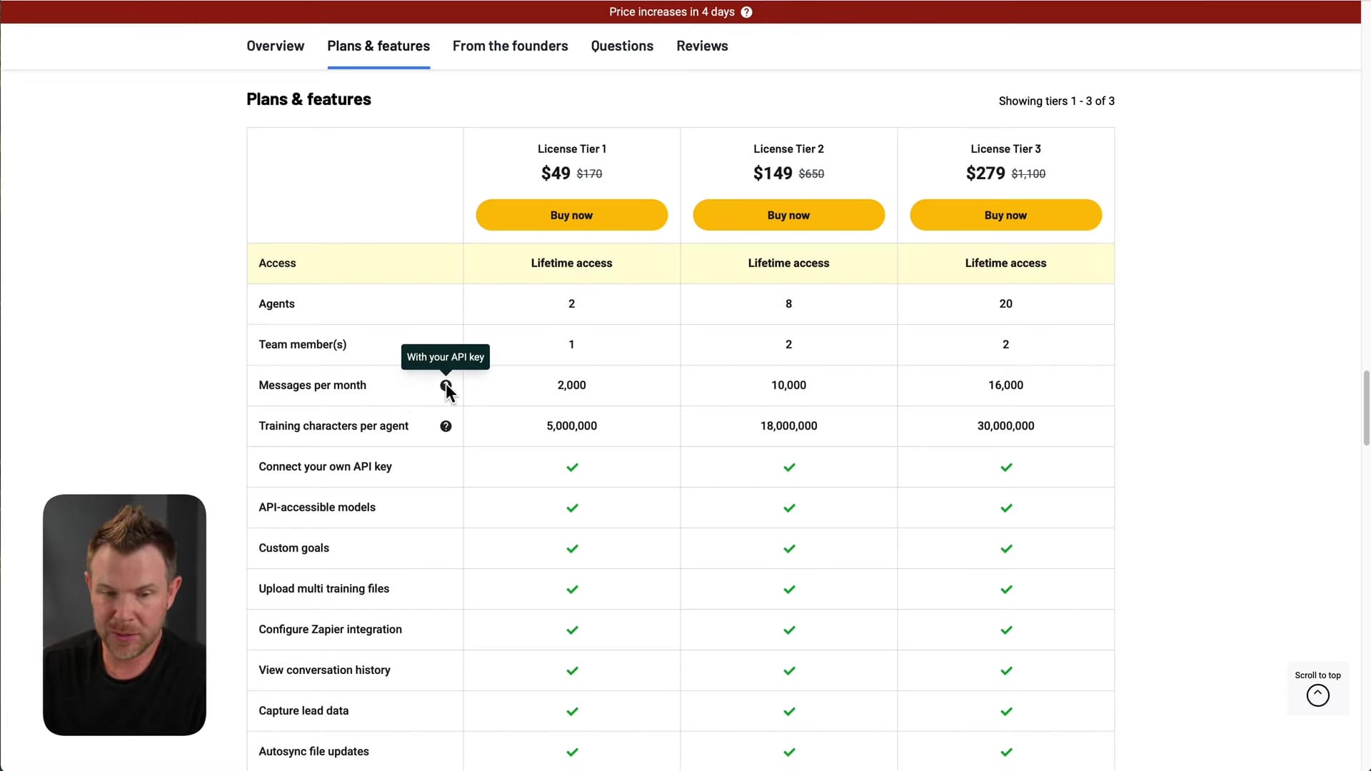 Screenshot: Message Limits and API Clarifications