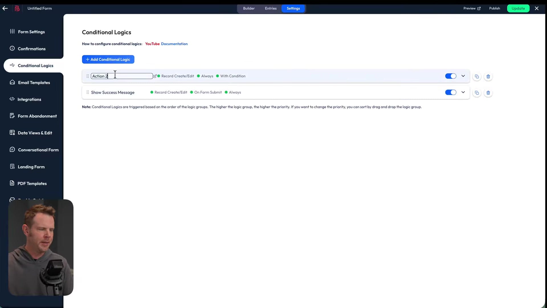 Screenshot: Form Settings & Notifications