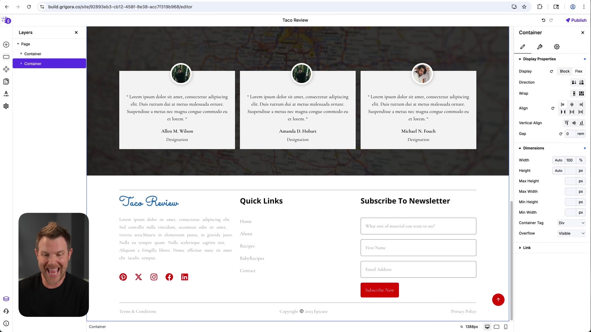 Screenshot: Editing Headers, Footers, and Components