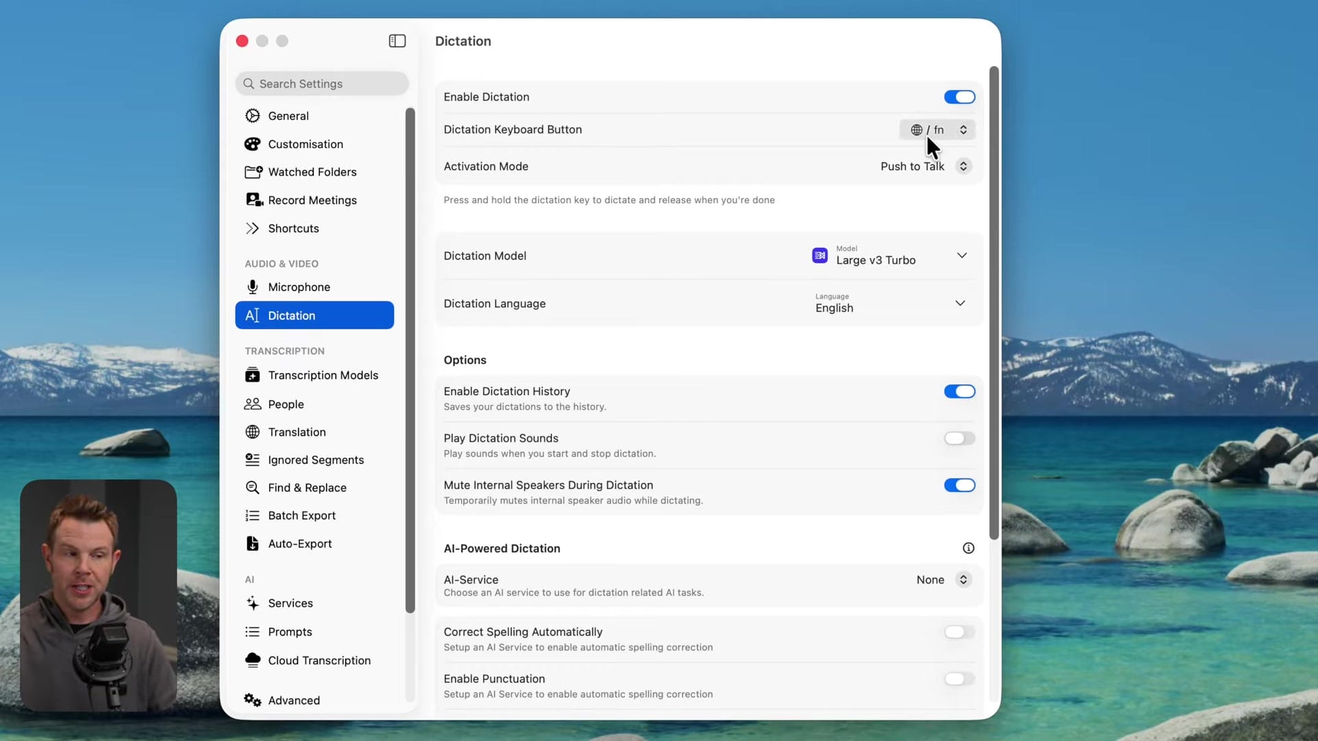Screenshot: Dictation Feature