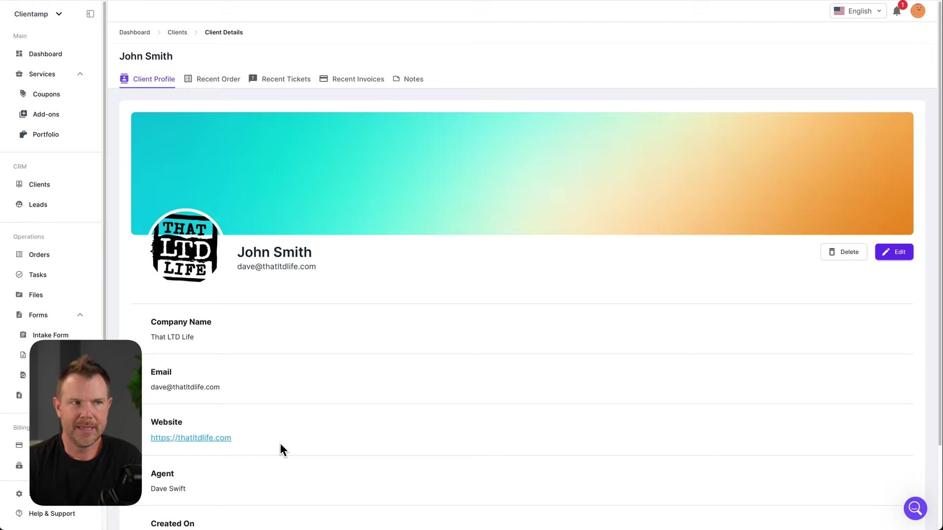 Screenshot: CRM & Client Management