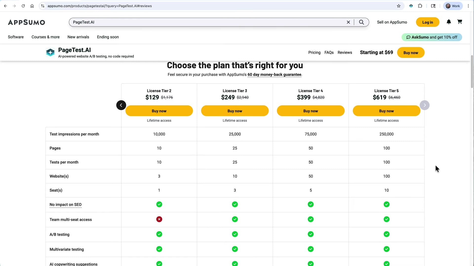 Screenshot: AppSumo Plans and Pricing