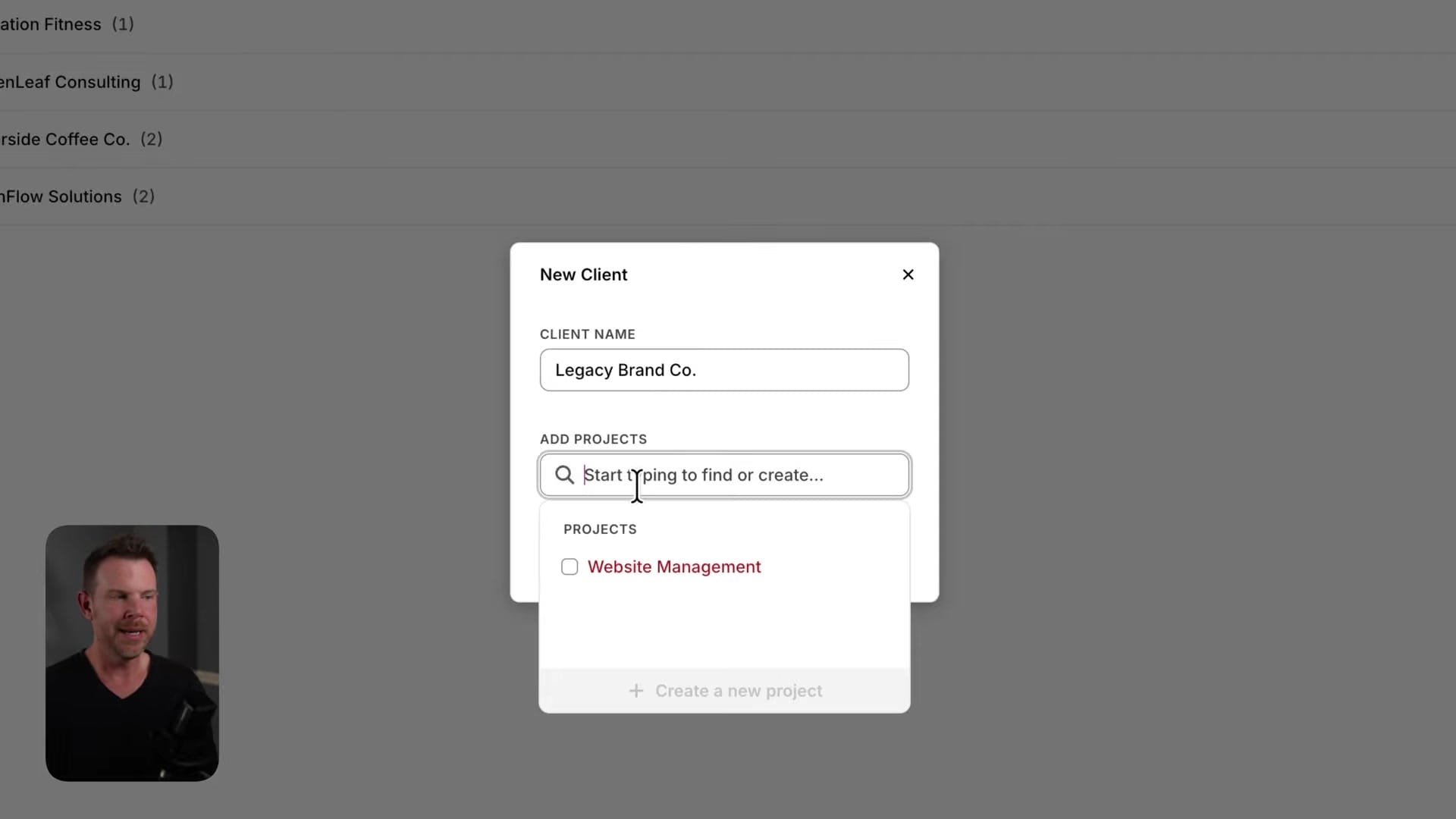 Screenshot: Setting Up Clients and Projects