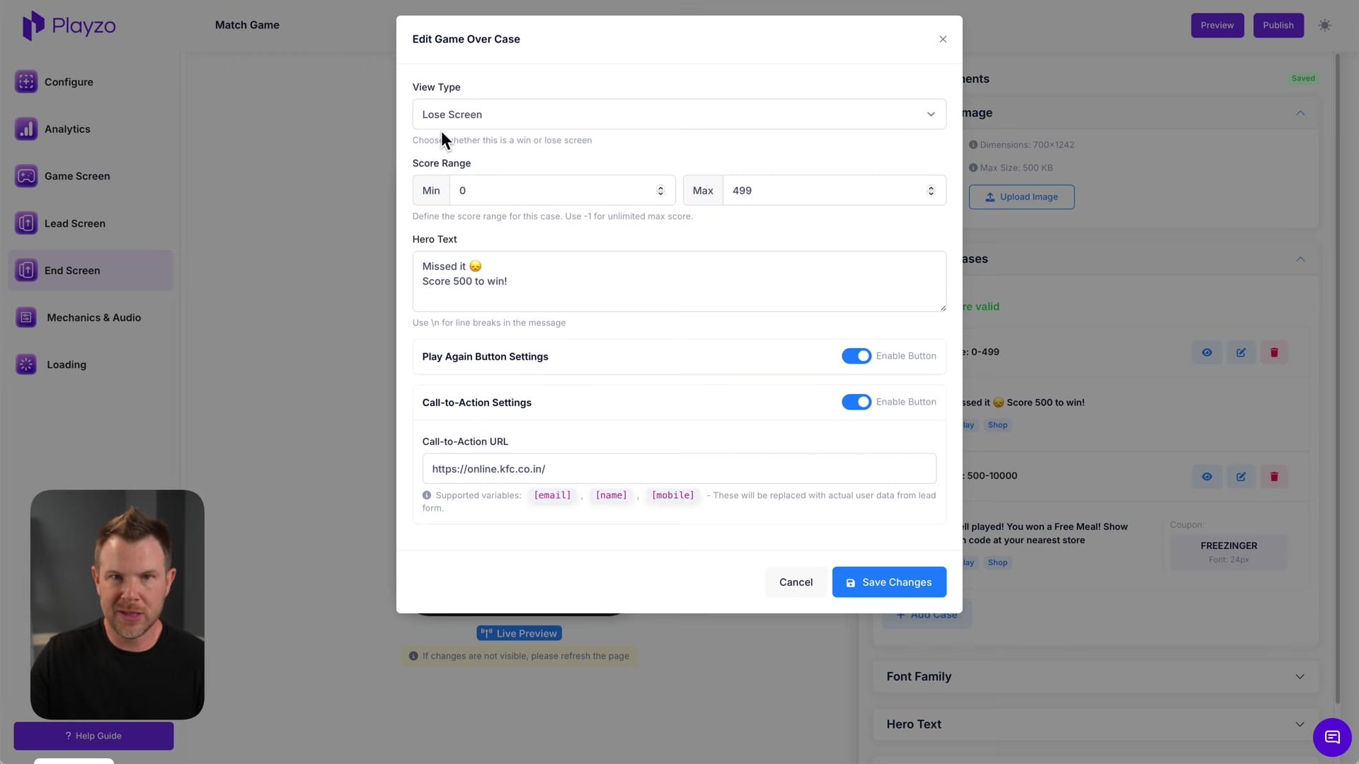 Screenshot: End Screen and Call to Action