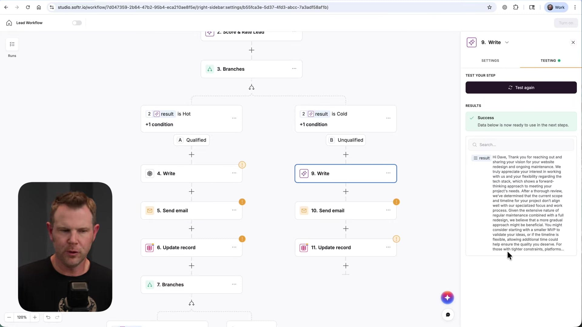 Screenshot: Branching Based on Lead Quality