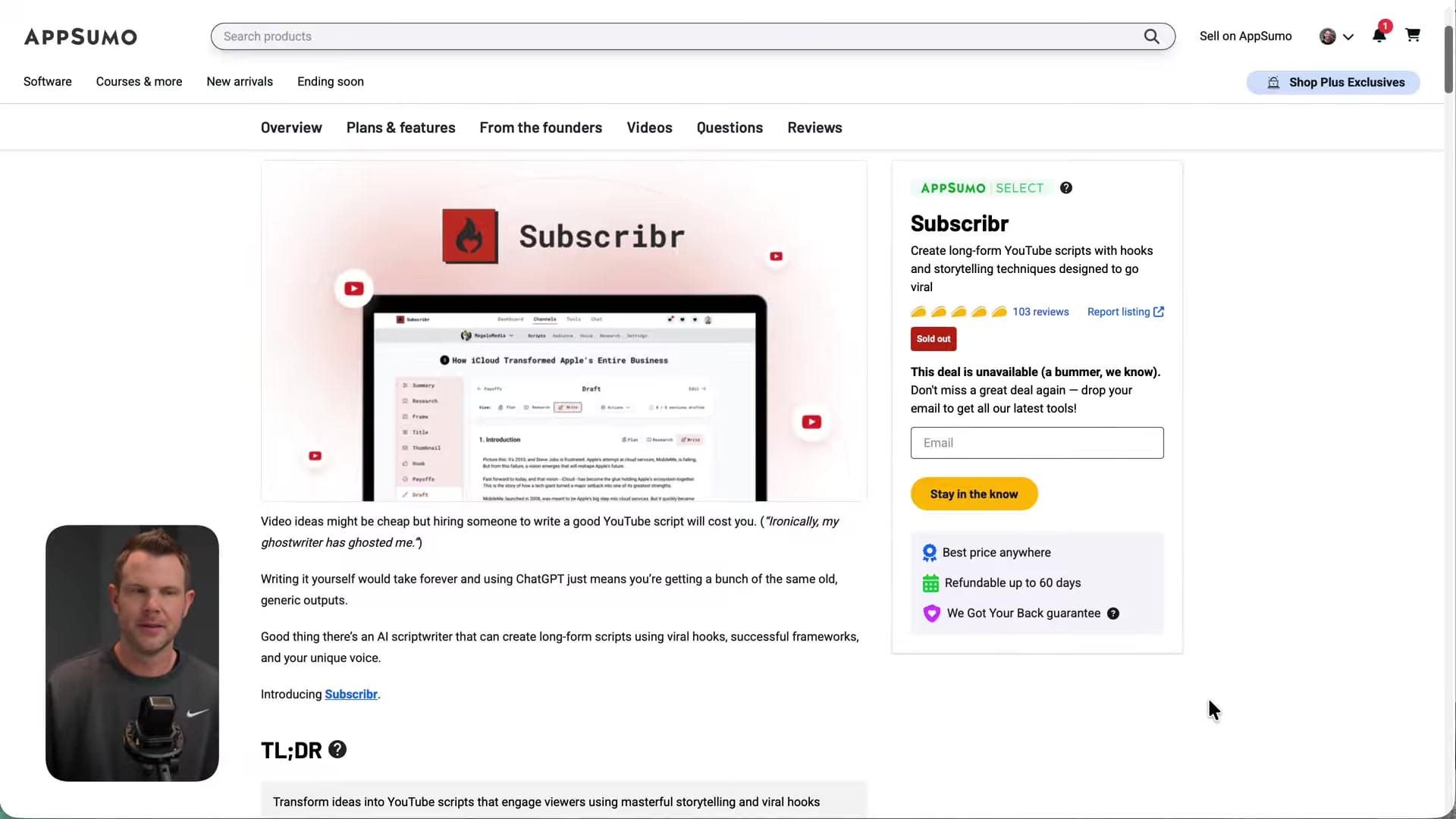 Screenshot: Subscribr: YouTube Script and Analytics Tool