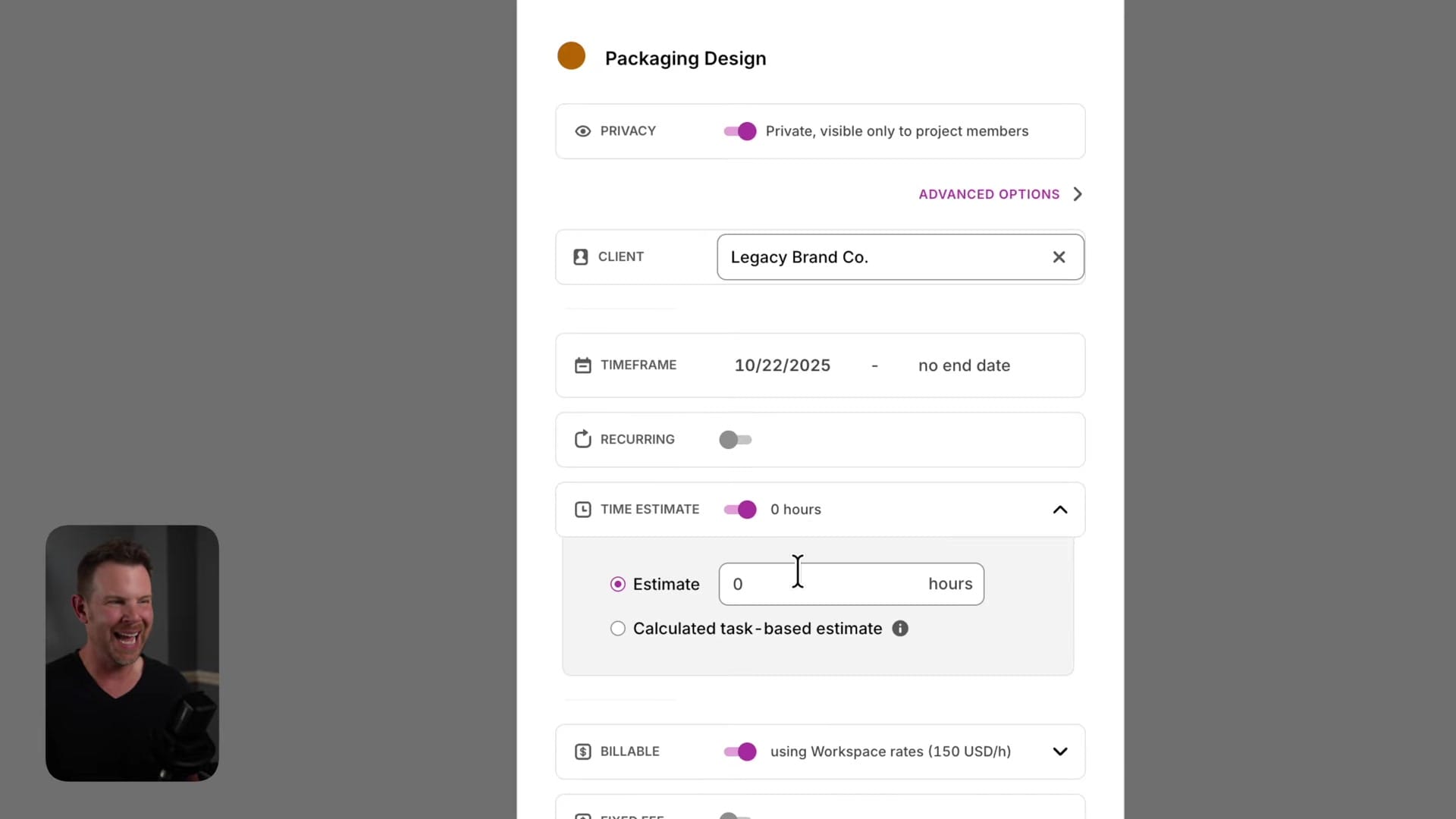 Screenshot: Editing Projects and Budgets