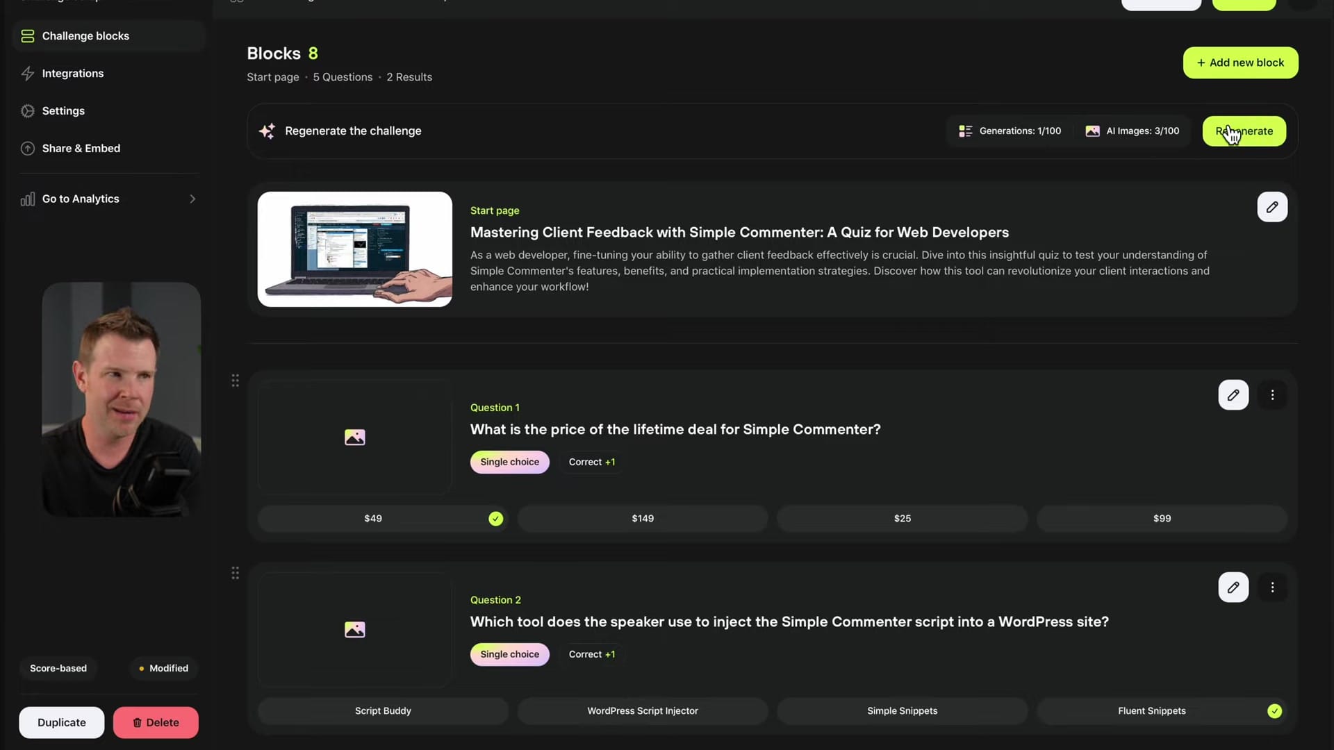 Screenshot: Reviewing Generated Questions