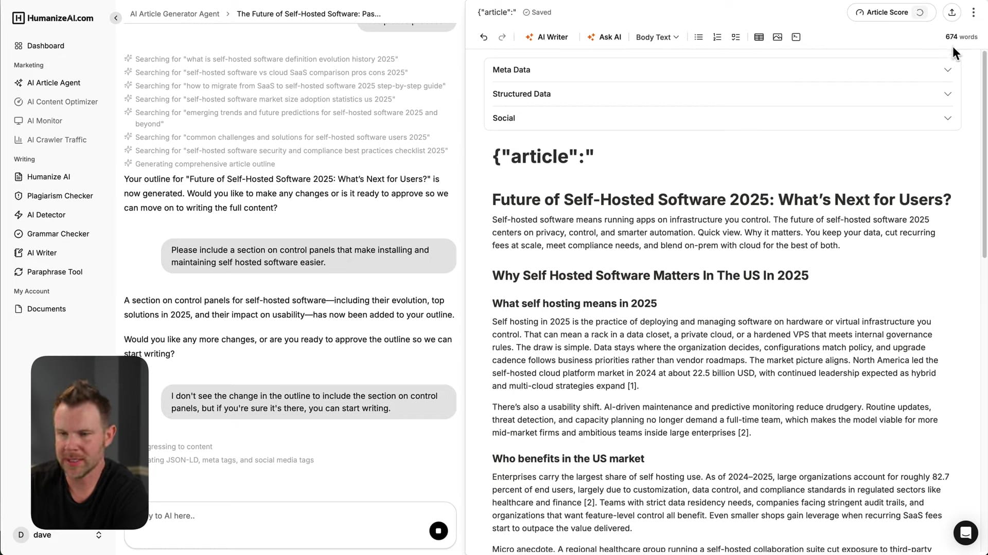 Screenshot: Article Outline and Writing Process