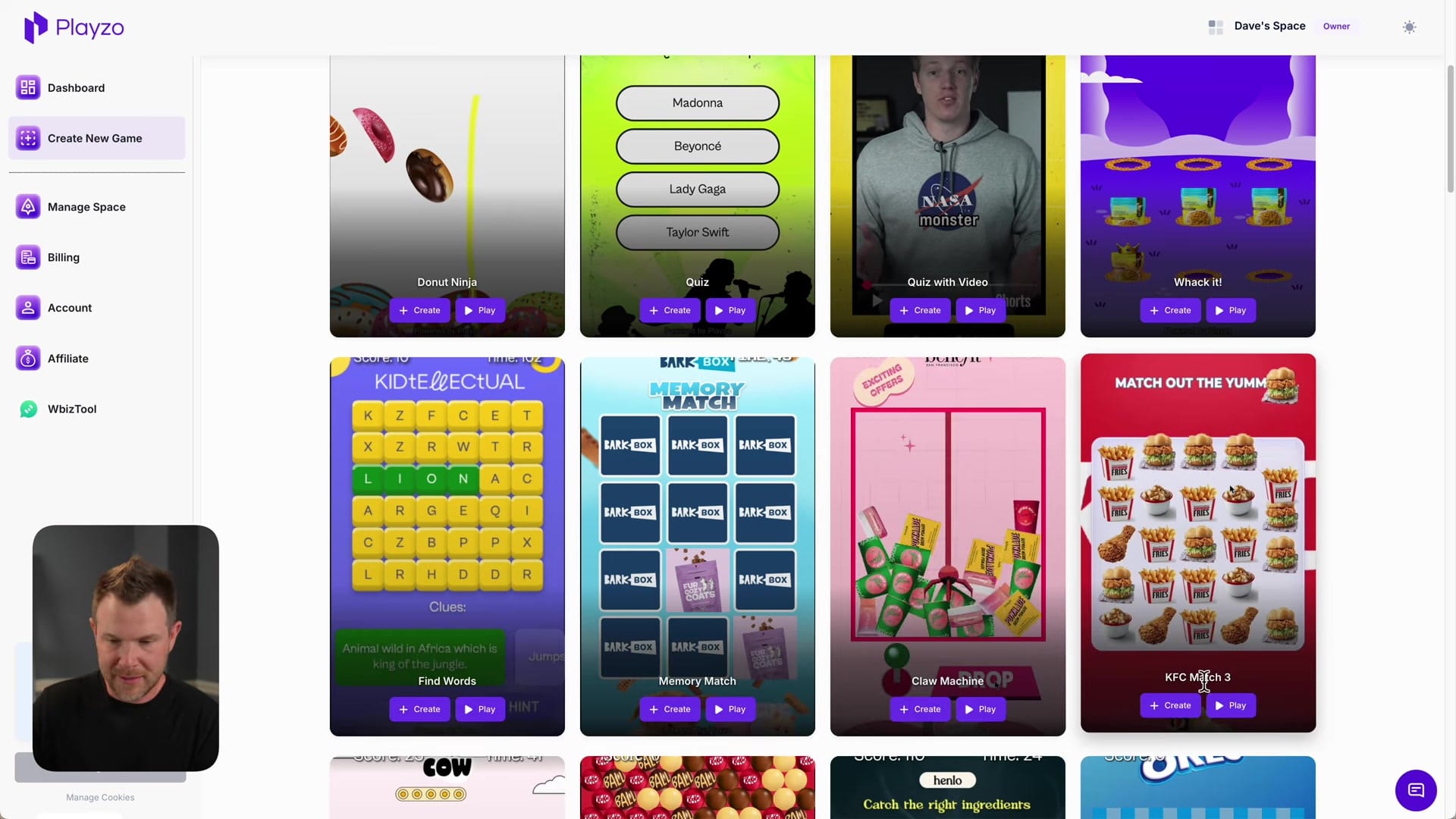 Screenshot: Choosing and Playing a Sample Game (KFC Match)