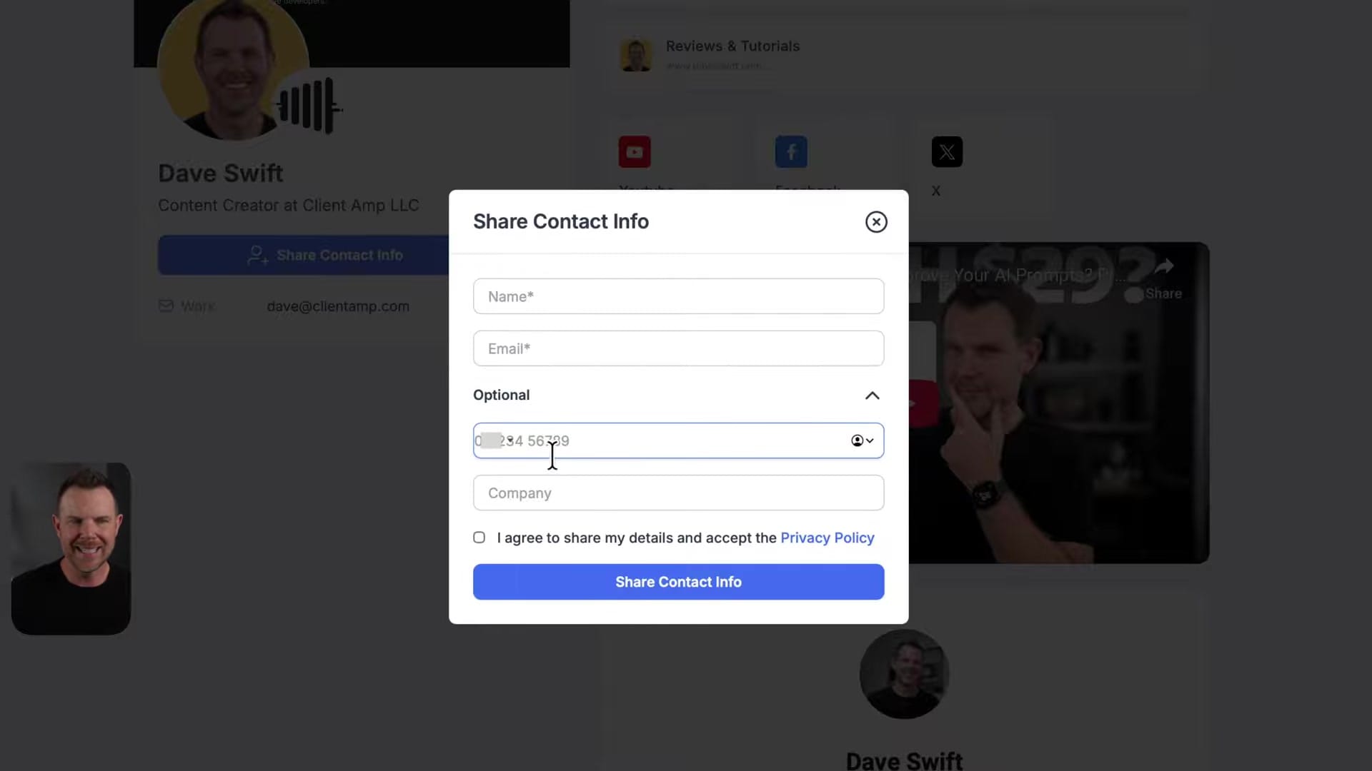 Screenshot: Sharing Contact Info