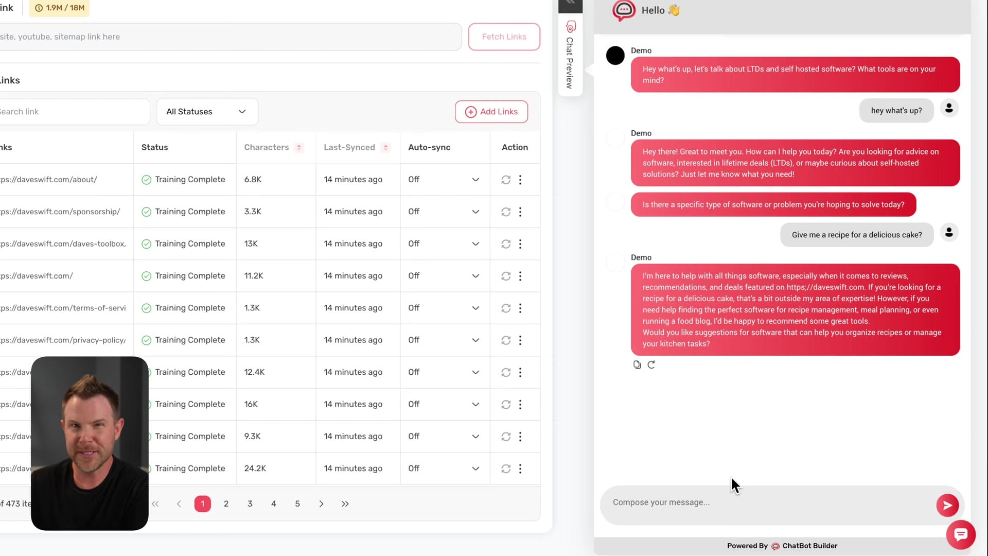 Screenshot: Testing the Chatbot Preview