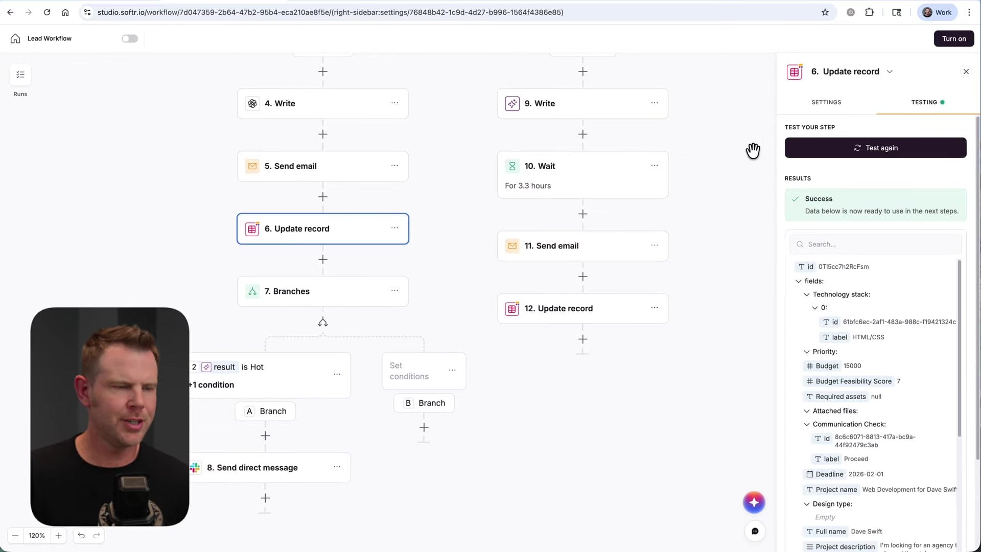 Screenshot: Sending Emails & Adding Delays