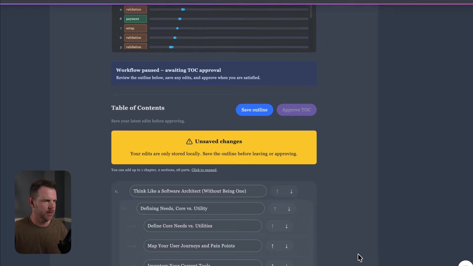 Screenshot: Reviewing and Editing the Outline
