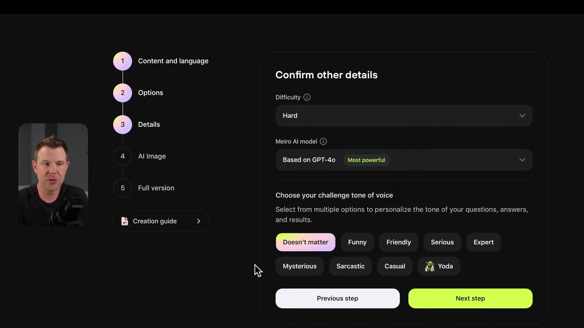 Screenshot: Quiz Configuration Options