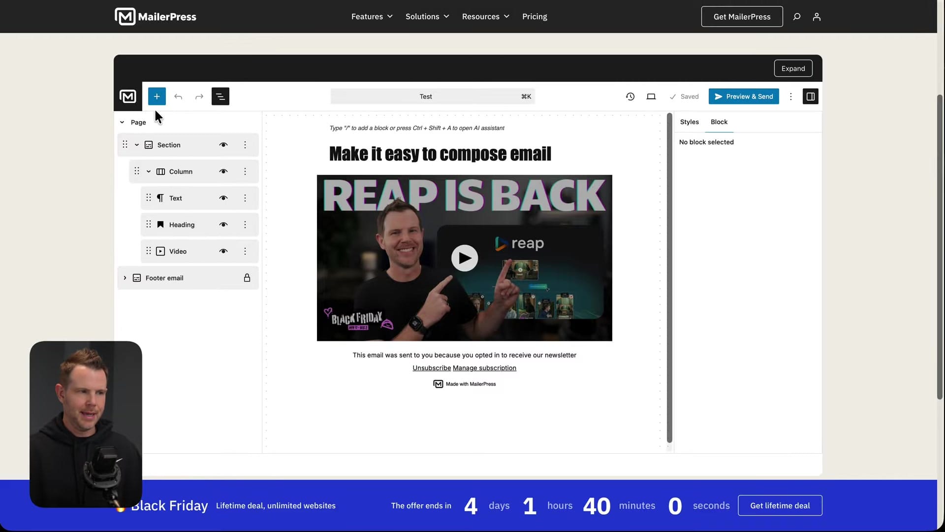 Screenshot: MailerPress – AI-Powered Email Marketing ($99 unlimited sites)