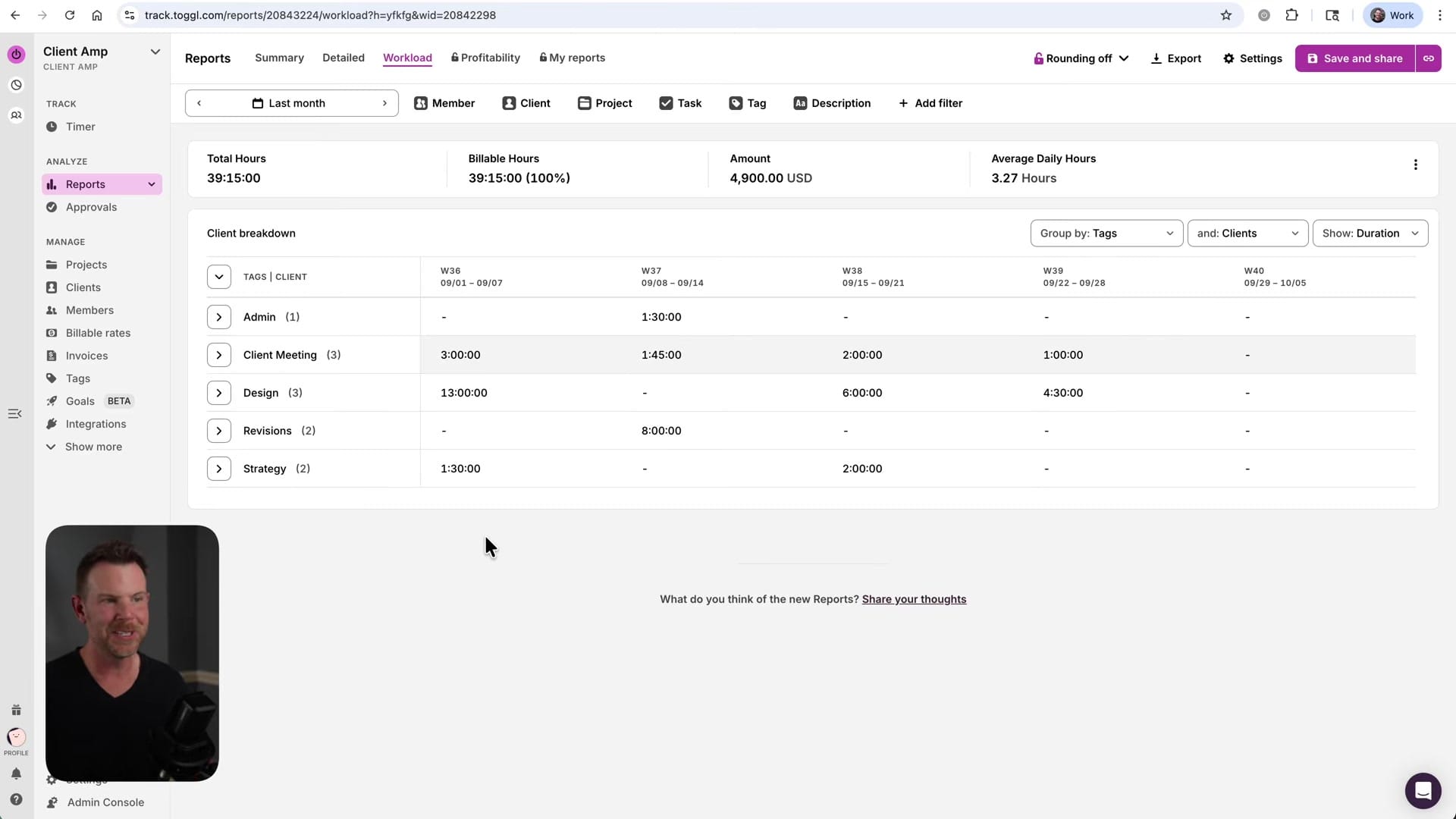 Screenshot: Analyzing Workload by Tags