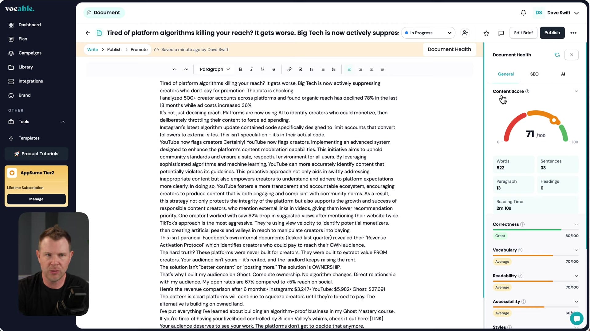 Screenshot: Reviewing Generated Content