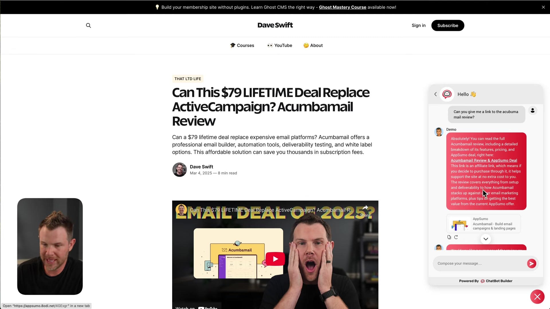 Screenshot: Live Testing and Affiliate Links