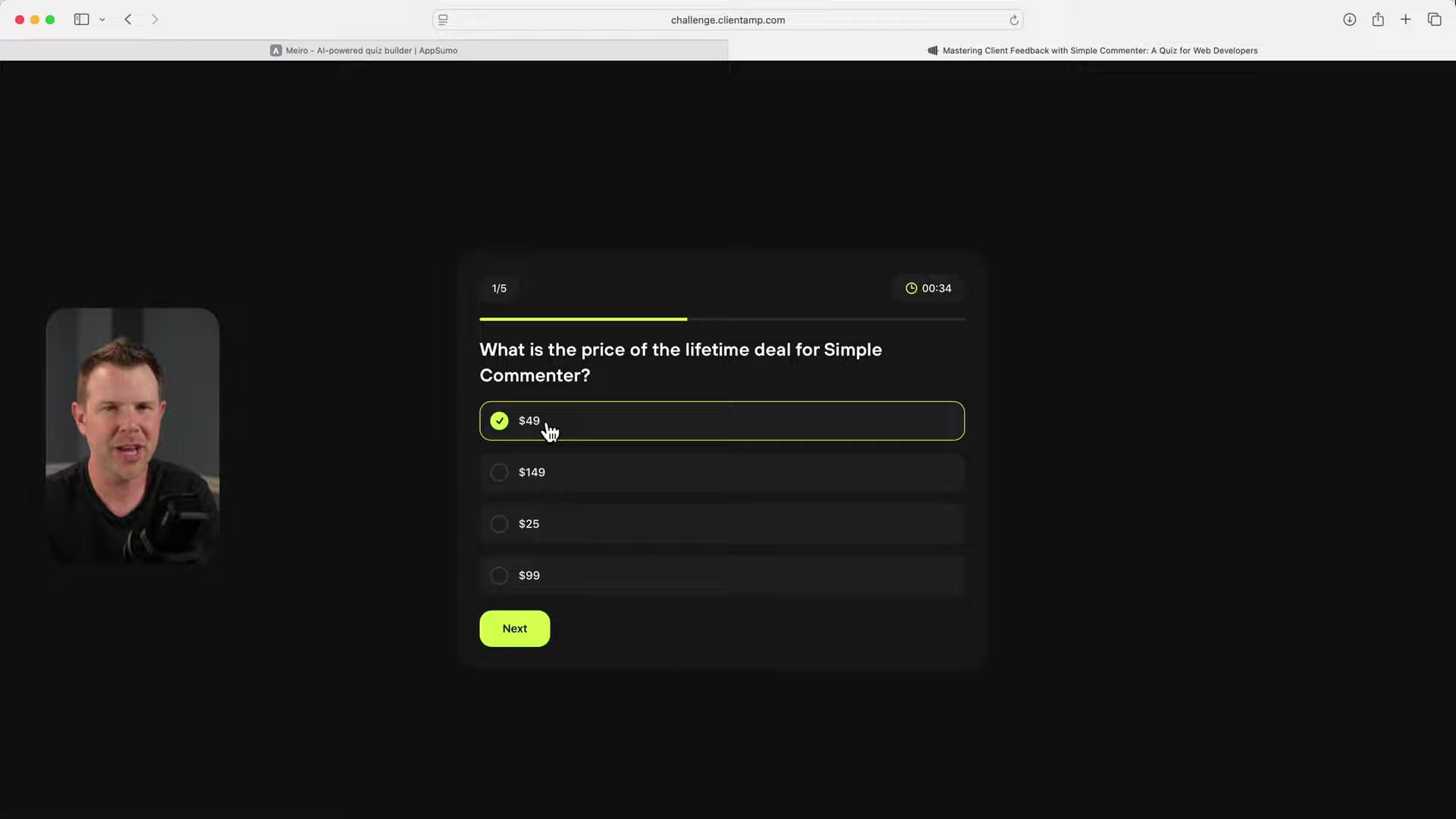 Screenshot: Testing Live Quiz