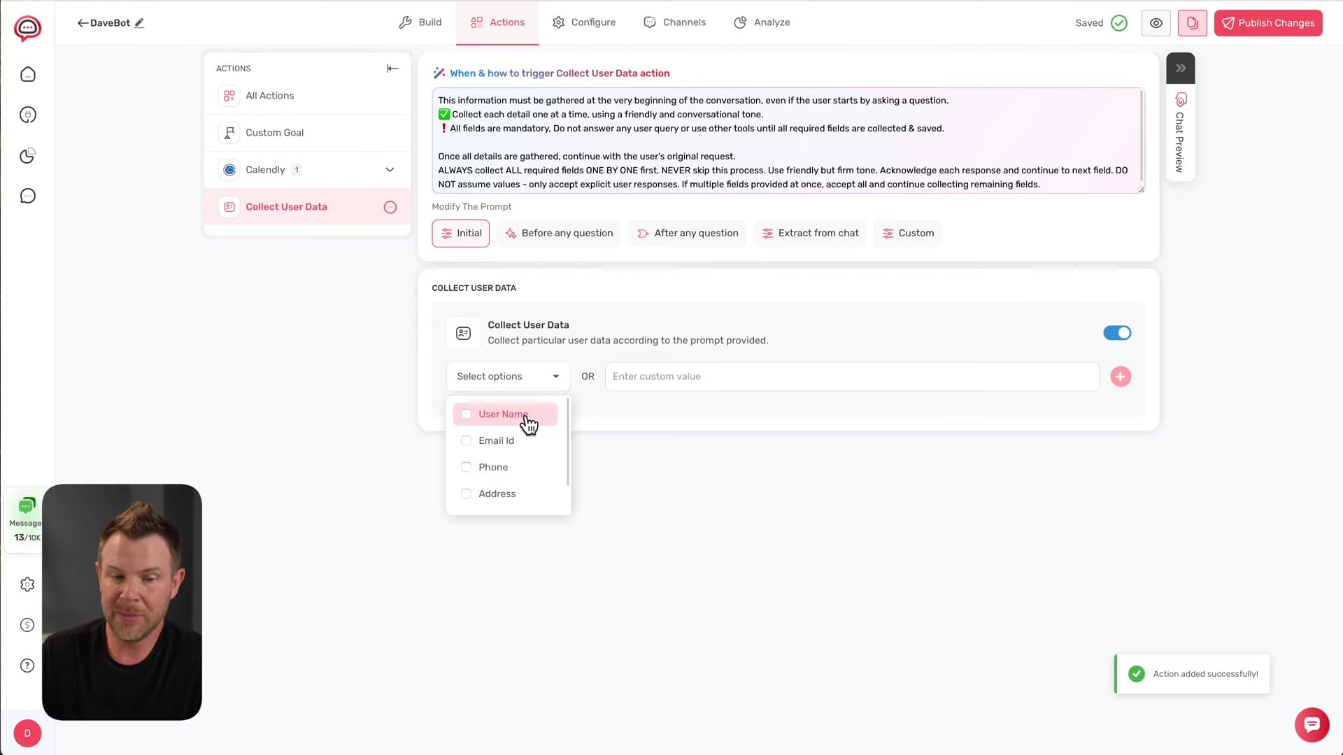 Screenshot: Advanced Features: Actions and Goals